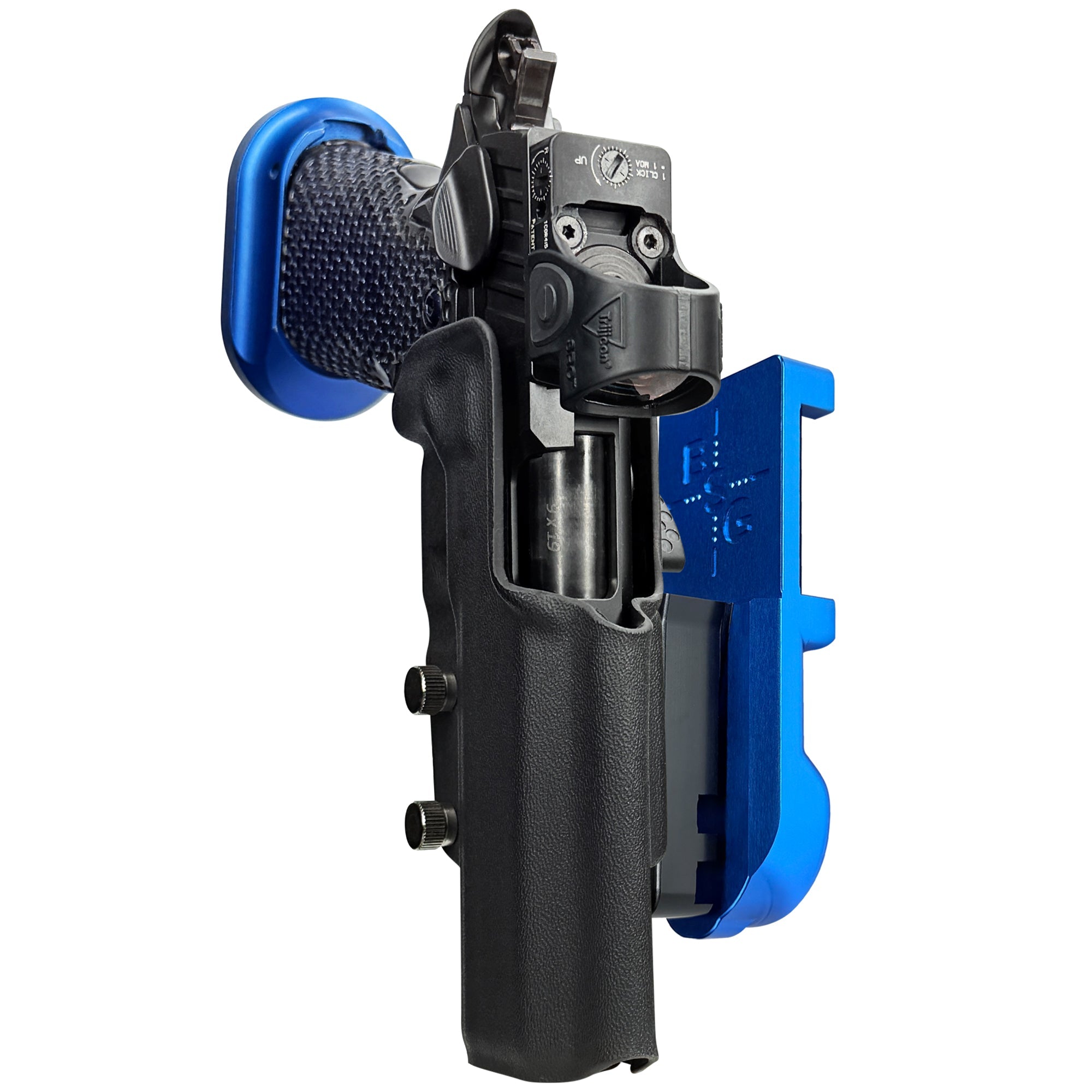 MPA DS9 Hybrid IPSC/USPA Quick Mount Holster with Blue Belt Attachment, Black Holster Shell