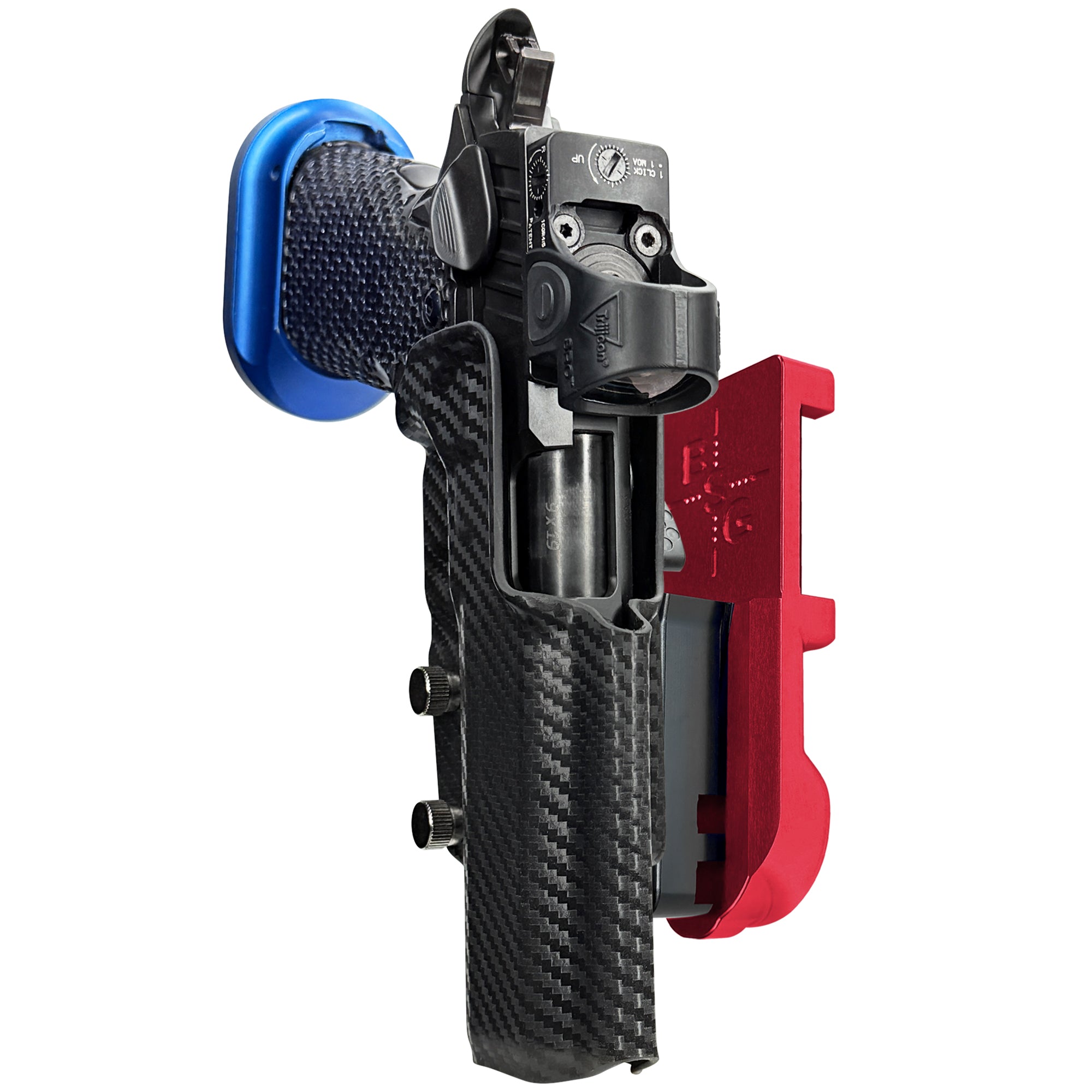 MPA DS9 Hybrid IPSC/USPA Quick Mount Holster with Red Belt Attachment, Carbon Fiber Holster Shell