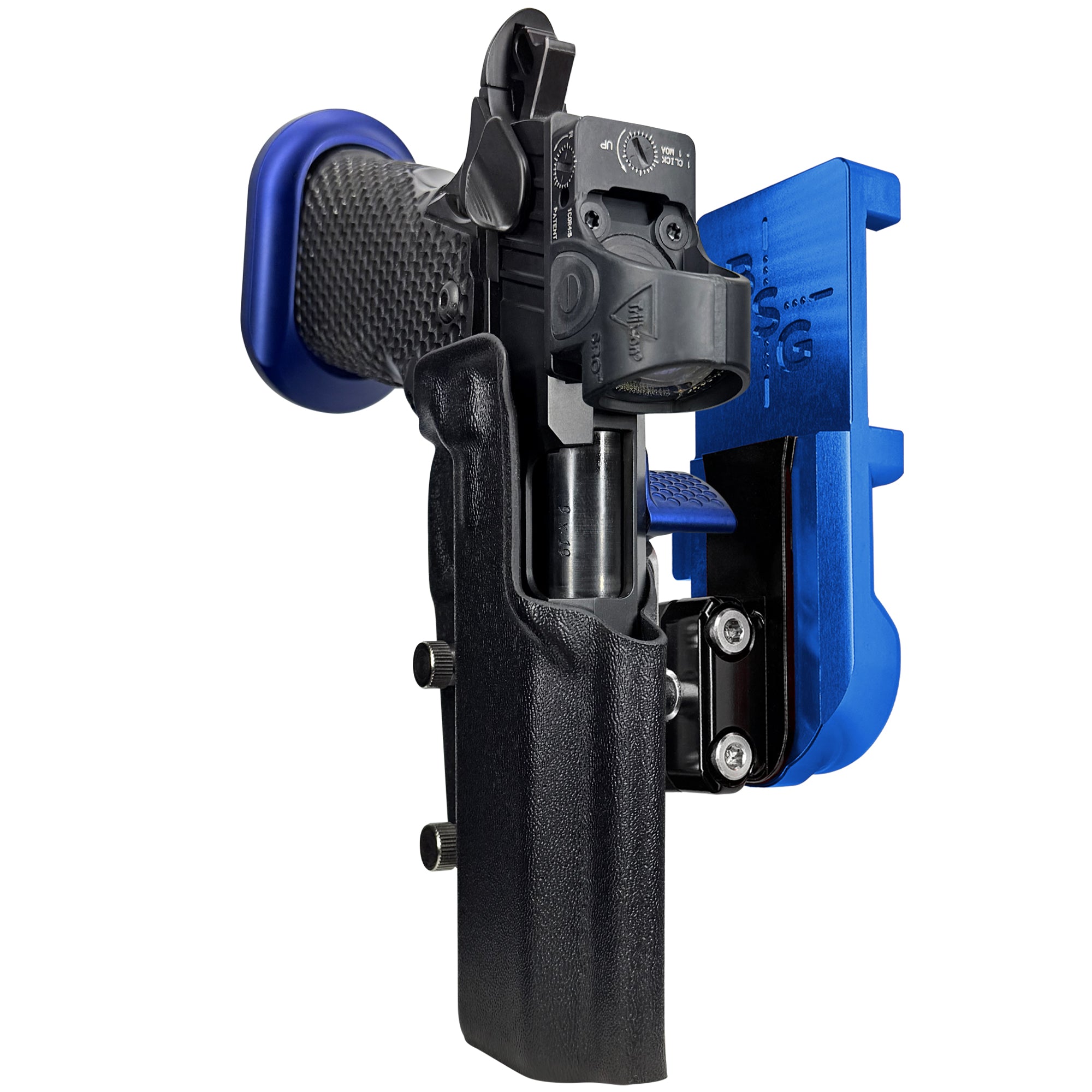 MPA DS9 LOC V2 IPSC/USPA Quick Mount Ball Joint Holster with Blue Belt Attachment, Black Holster Shell