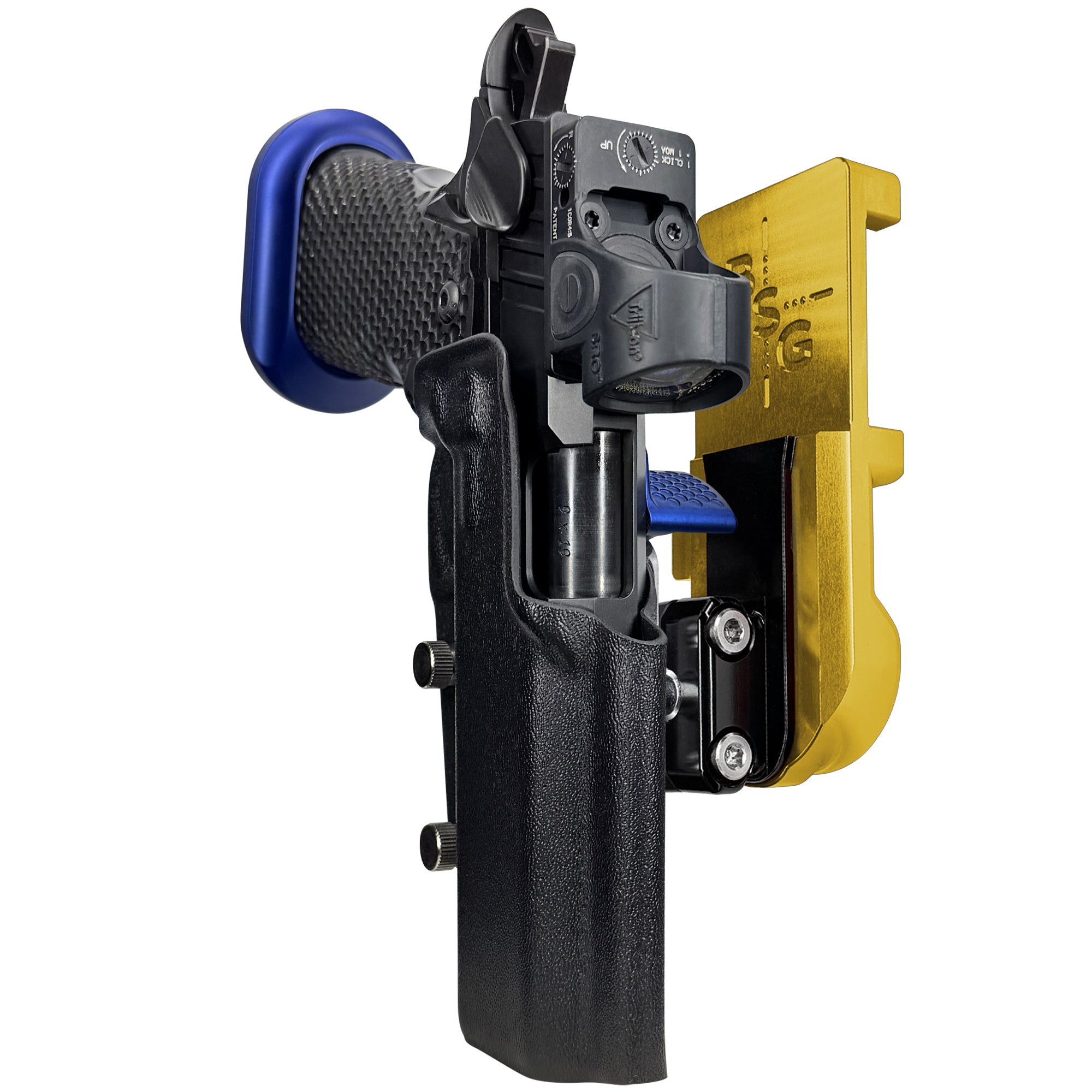 MPA DS9 LOC V2 IPSC/USPA Quick Mount Ball Joint Holster with 24K Gold Belt Attachment, Black Holster Shell