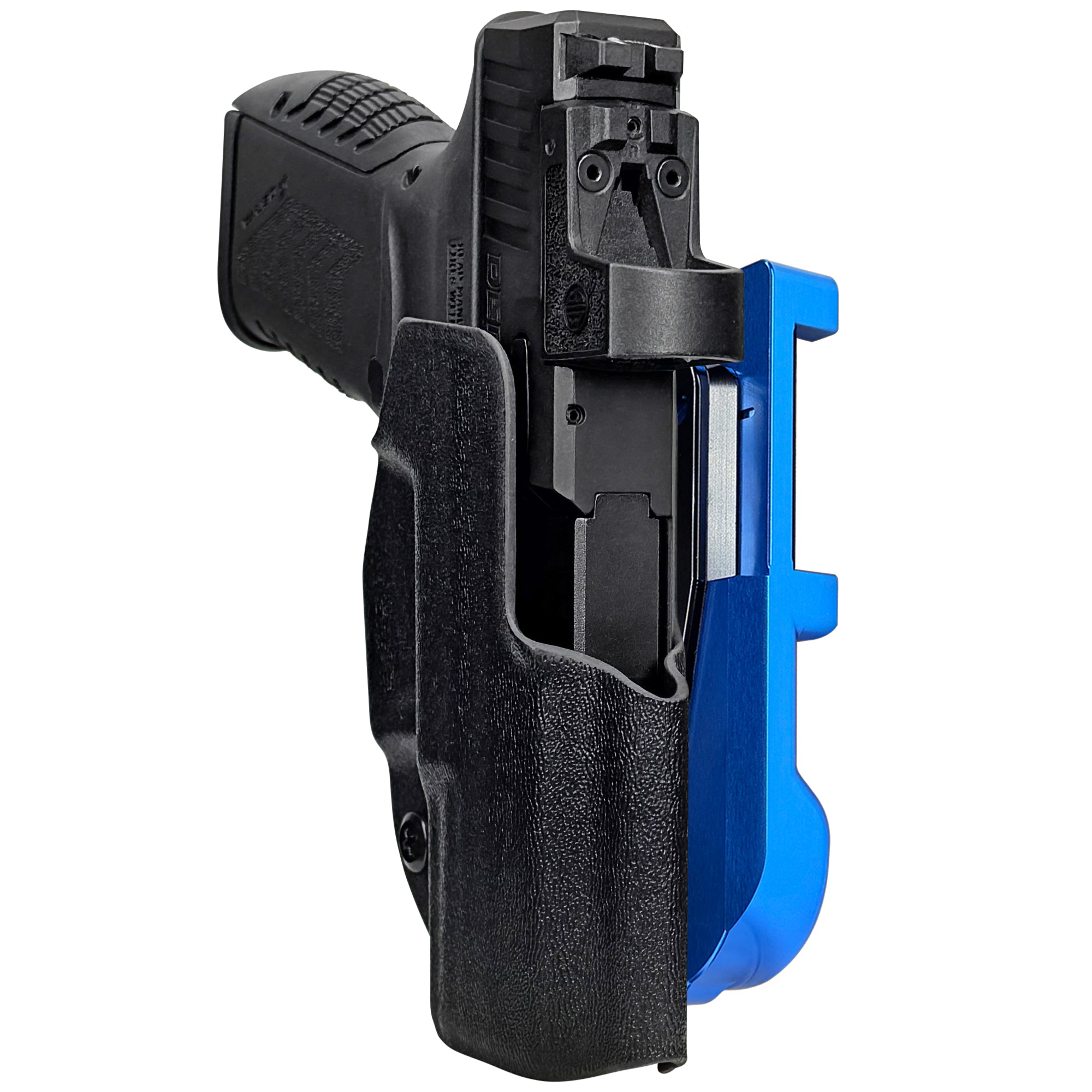 Derya DY9Z IDPA Quick Mount Holster with Blue Belt Attachment, Black Holster Shell