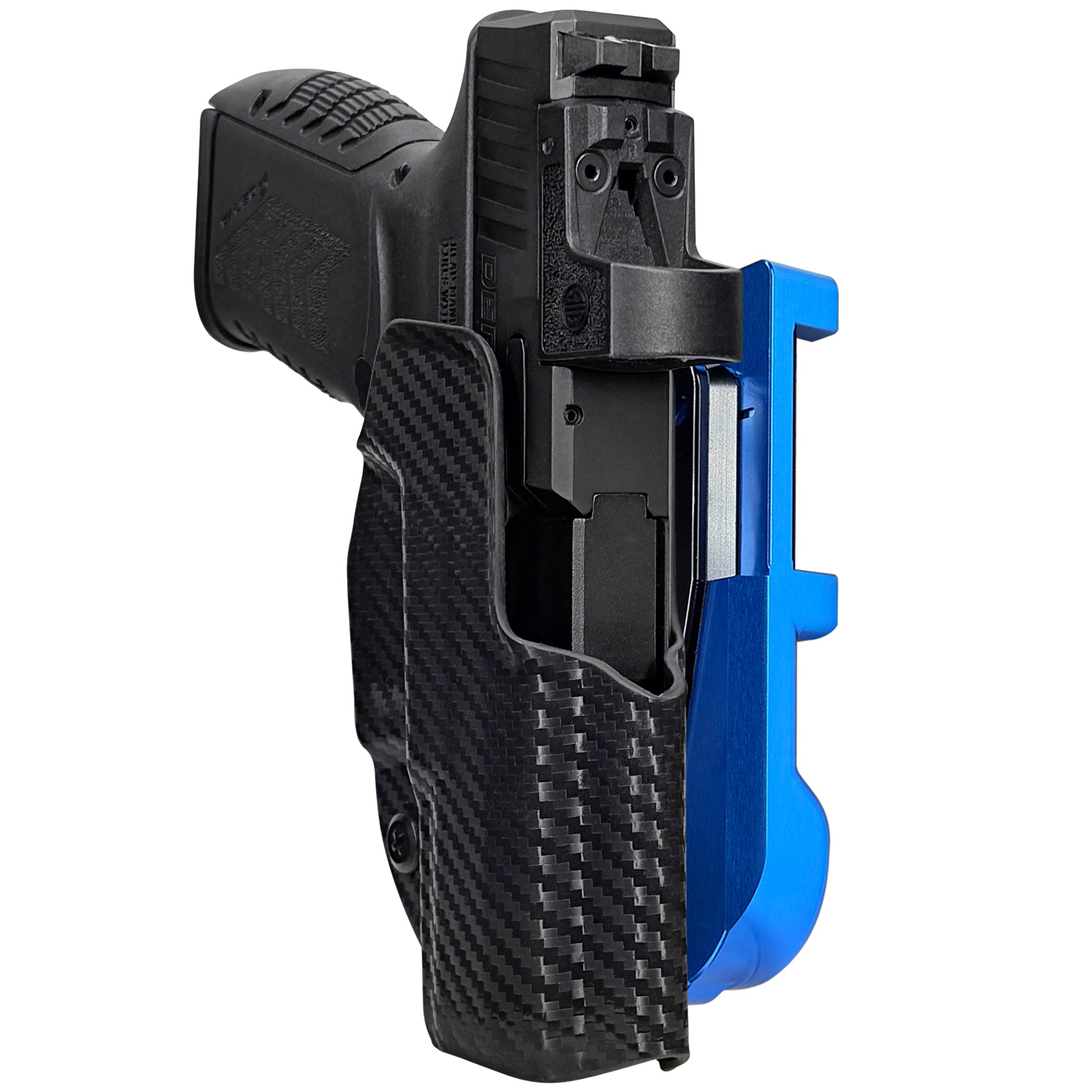 Derya DY9Z IDPA Quick Mount Holster with Blue Belt Attachment, Carbon Fiber Holster Shell