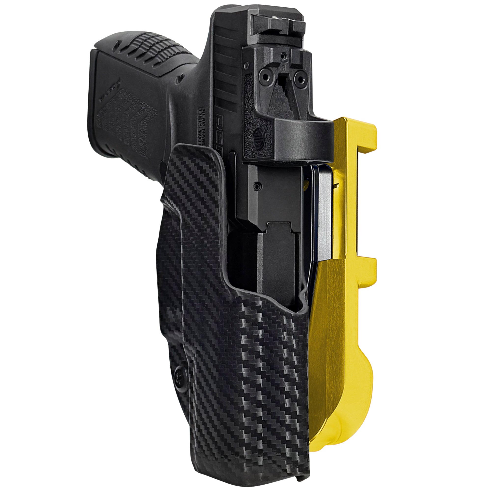 Derya DY9Z IDPA Quick Mount Holster with 24K Gold Belt Attachment, Carbon Fiber Holster Shell