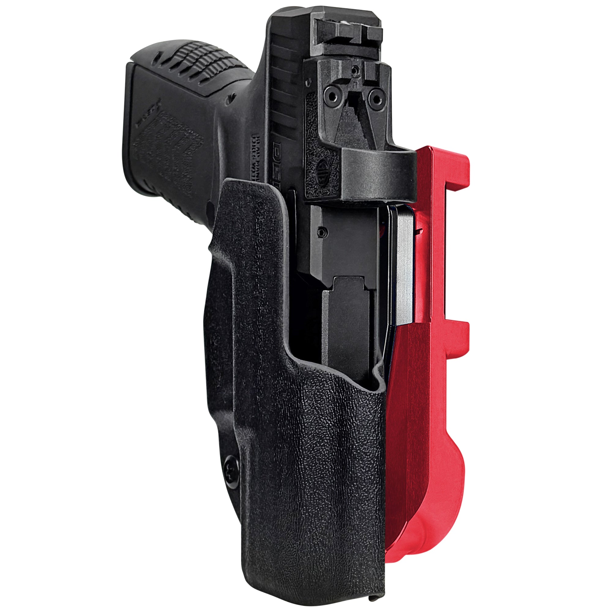 Derya DY9Z IDPA Quick Mount Holster with Red Belt Attachment, Black Holster Shell