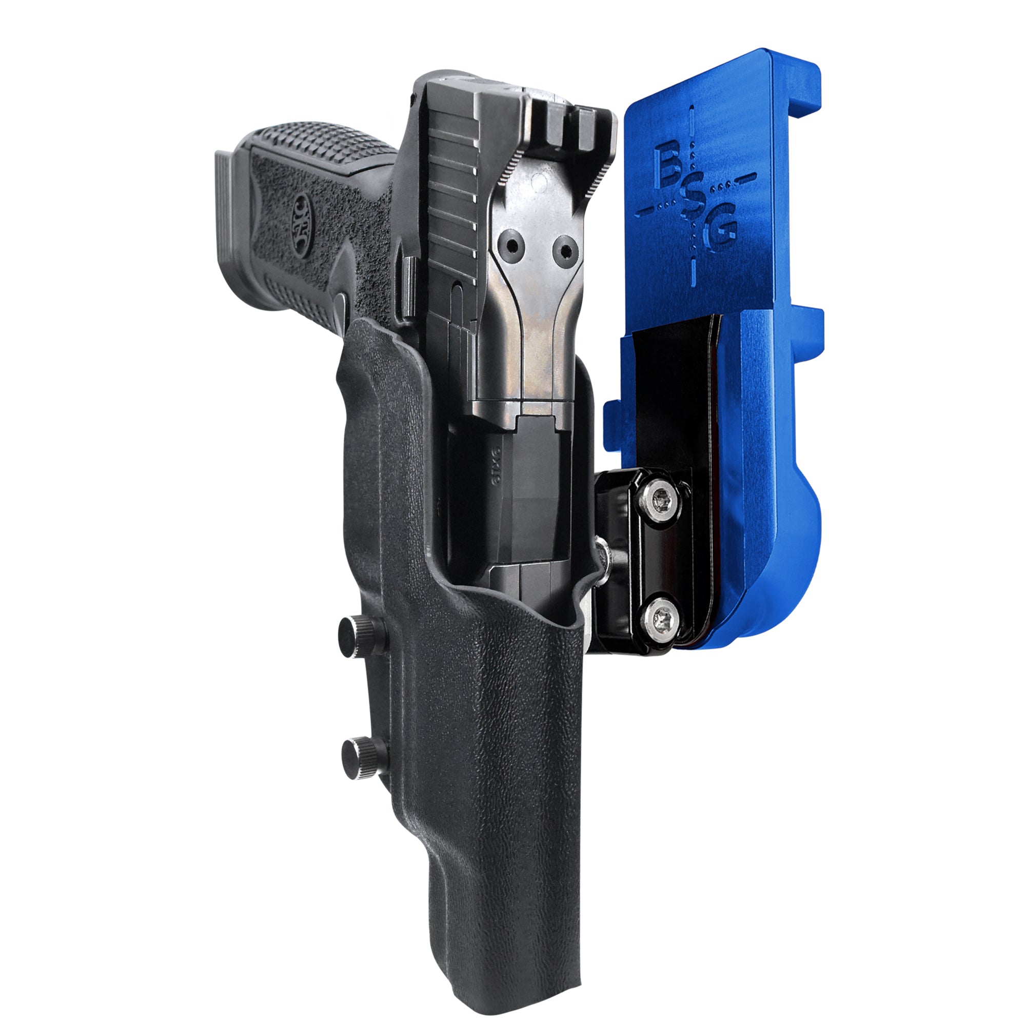 FN 509 LS Edge IPSC/USPA Quick Mount Ball Joint Holster with Blue Belt Attachment, Black Holster Shell