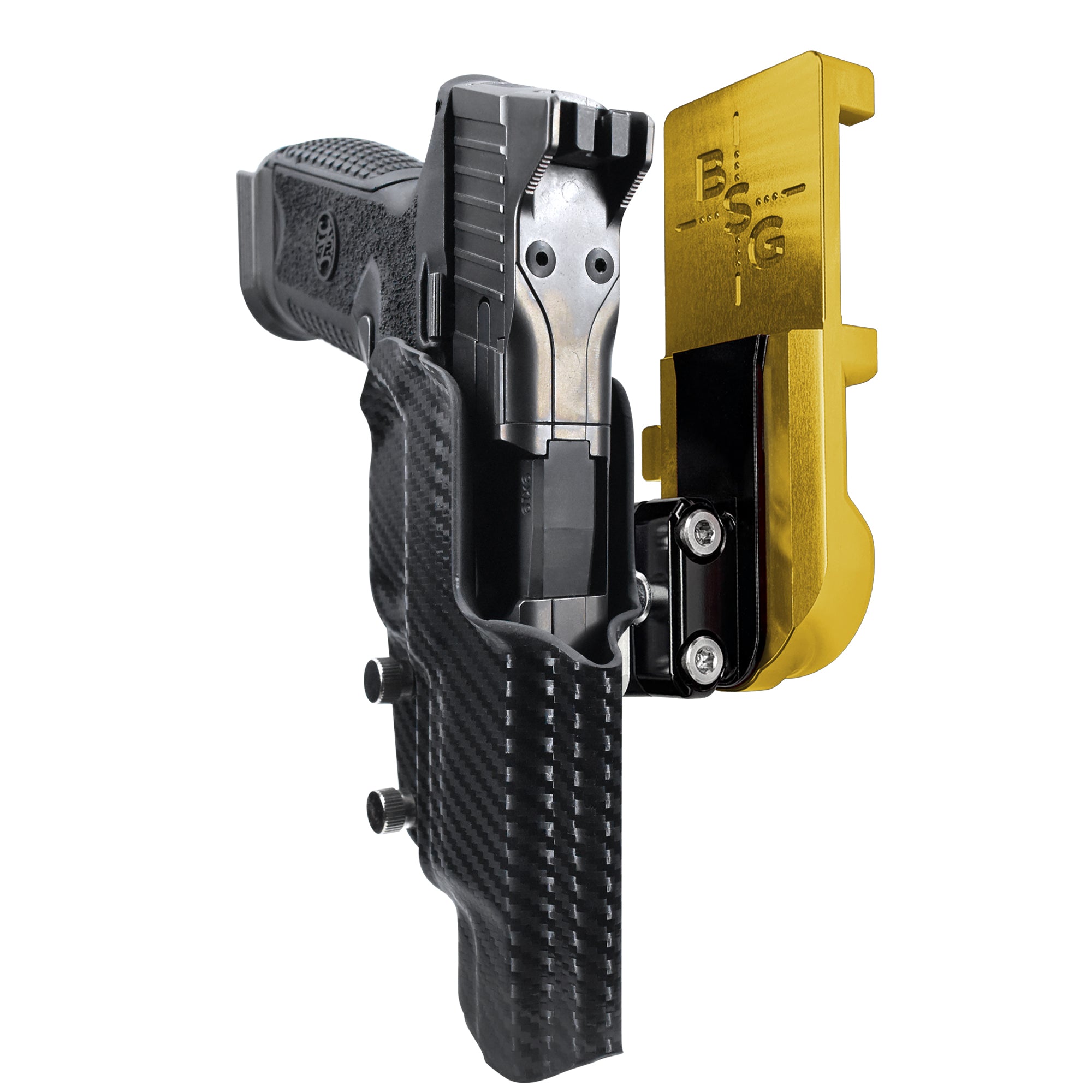 FN 509 LS Edge IPSC/USPA Quick Mount Ball Joint Holster with 24K Gold Belt Attachment, Carbon Fiber Holster Shell