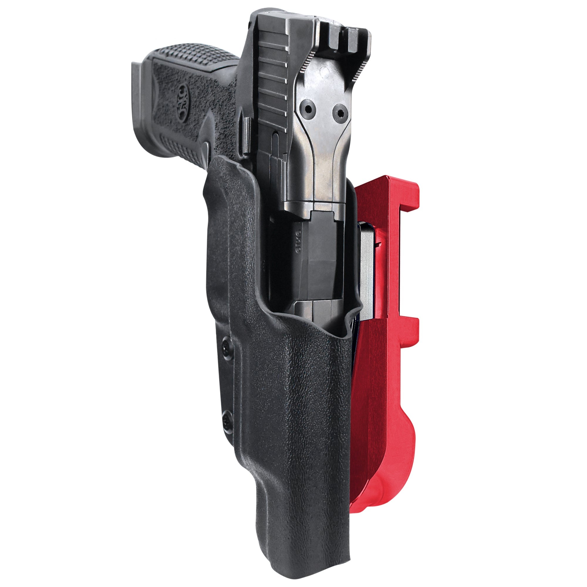 FN 509 LS Edge IDPA Quick Mount Holster with Red Belt Attachment, Black Holster Shell