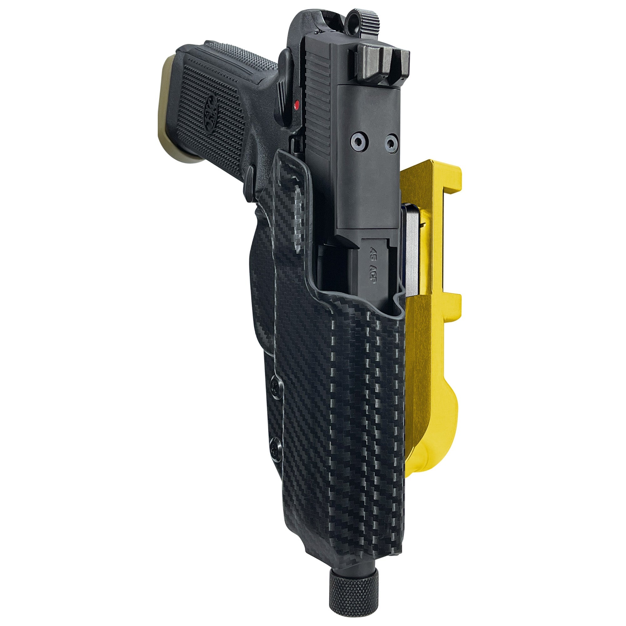 FN FNX 45 Tactical IDPA Quick Mount Holster with 24K Gold Belt Attachment, Carbon Fiber Holster Shell