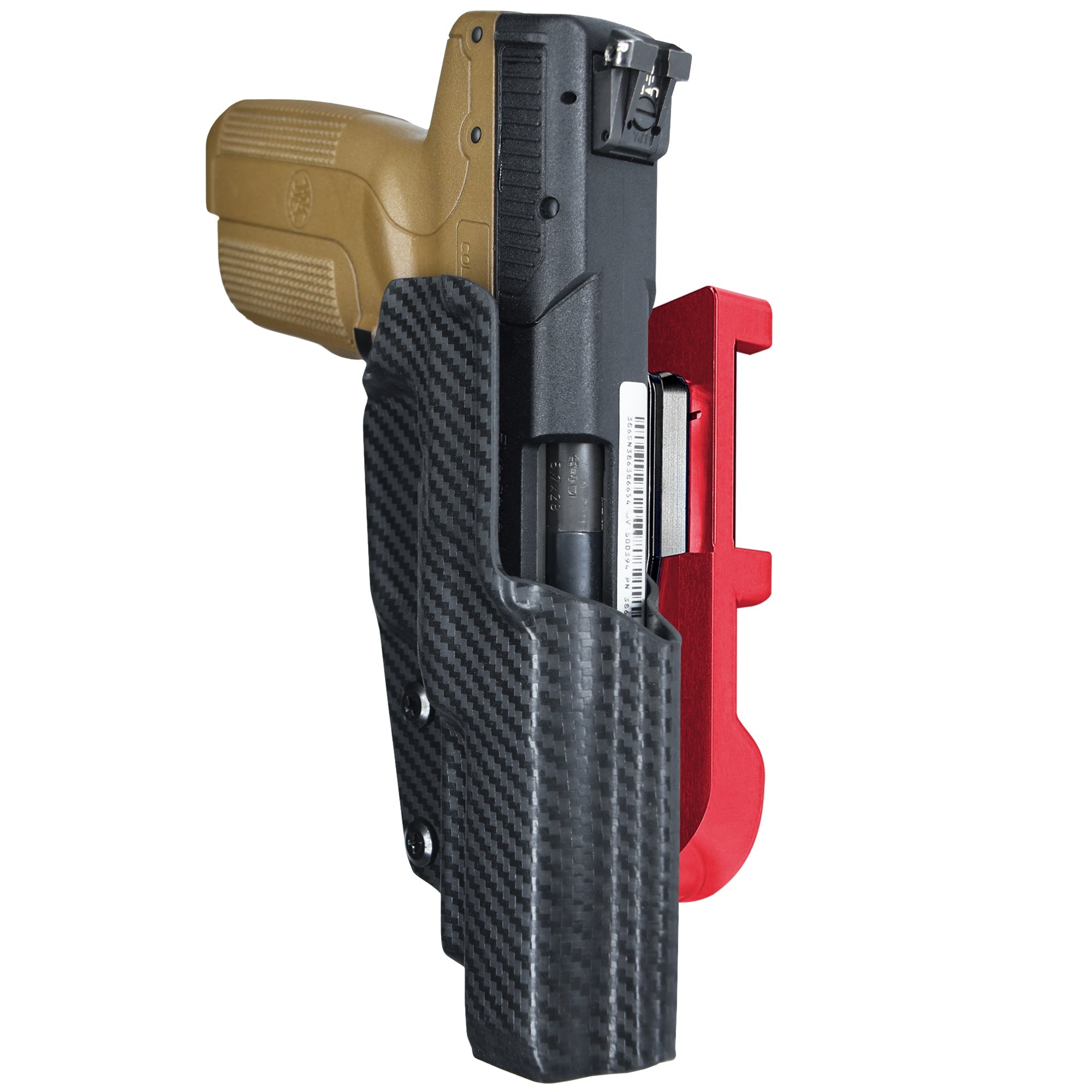 FN Five-seveN MK1 IDPA Quick Mount Holster with Red Belt Attachment, Carbon Fiber Holster Shell