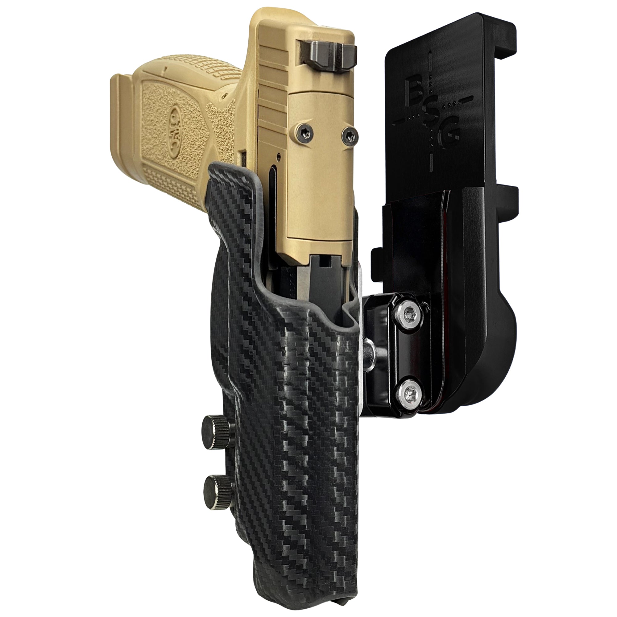 FN Reflex XL IPSC/USPA Quick Mount Ball Joint Holster with Black Belt Attachment, Carbon Fiber Holster Shell