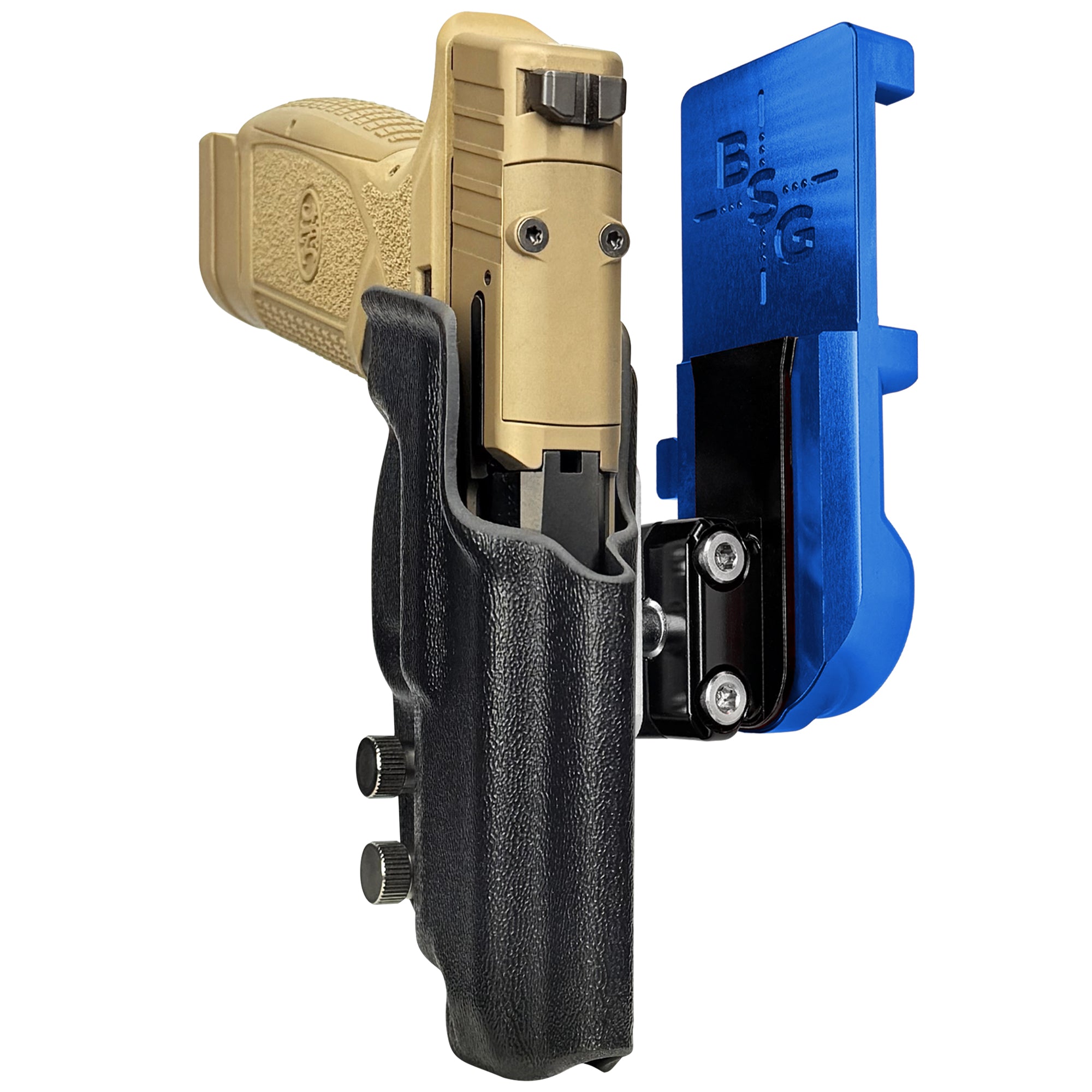 FN Reflex XL IPSC/USPA Quick Mount Ball Joint Holster with Blue Belt Attachment, Black Holster Shell