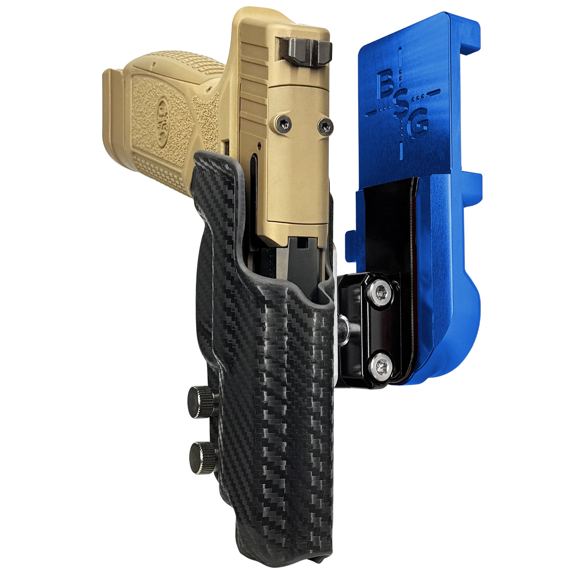 FN Reflex XL IPSC/USPA Quick Mount Ball Joint Holster with Blue Belt Attachment, Carbon Fiber Holster Shell