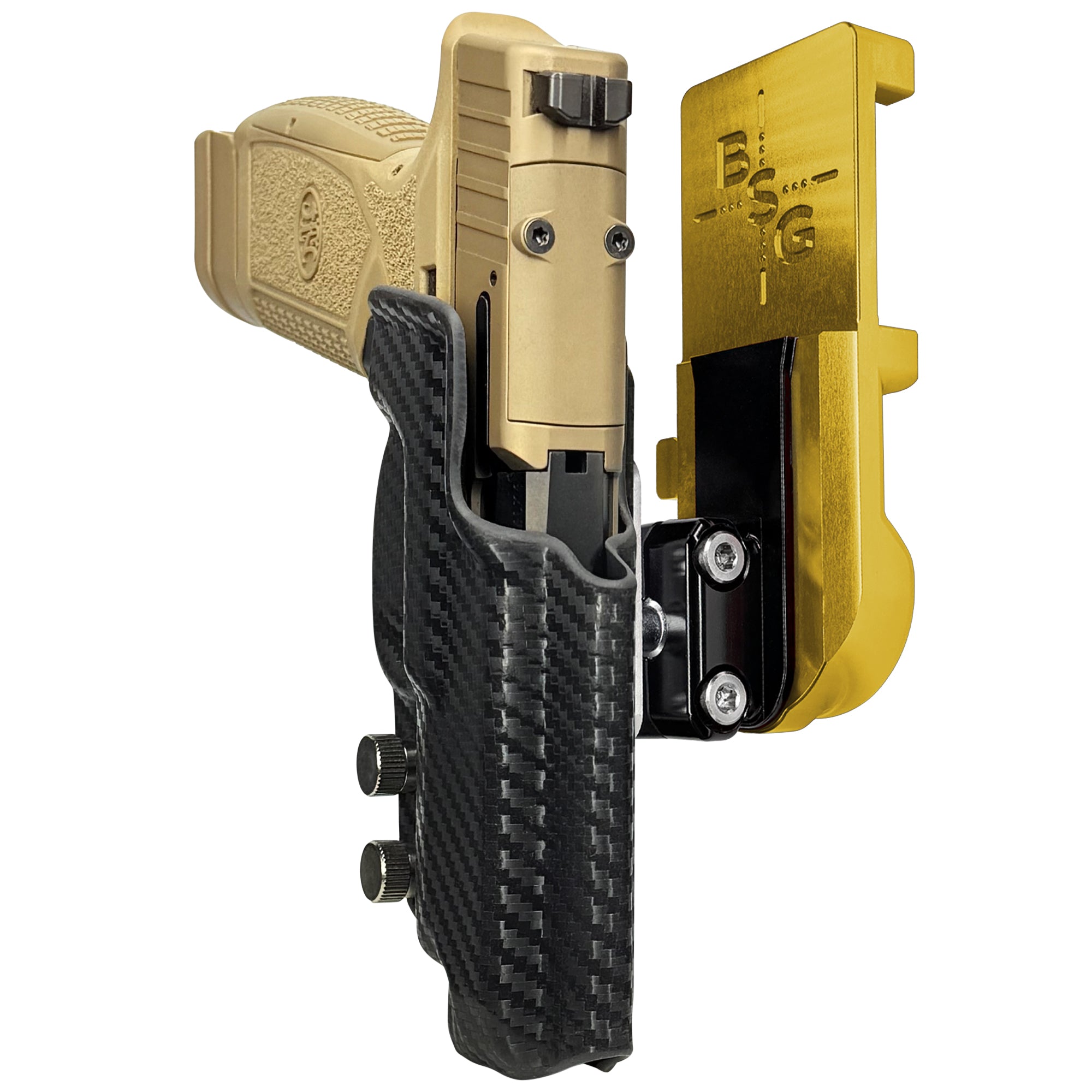 FN Reflex XL IPSC/USPA Quick Mount Ball Joint Holster with 24K Gold Belt Attachment, Carbon Fiber Holster Shell