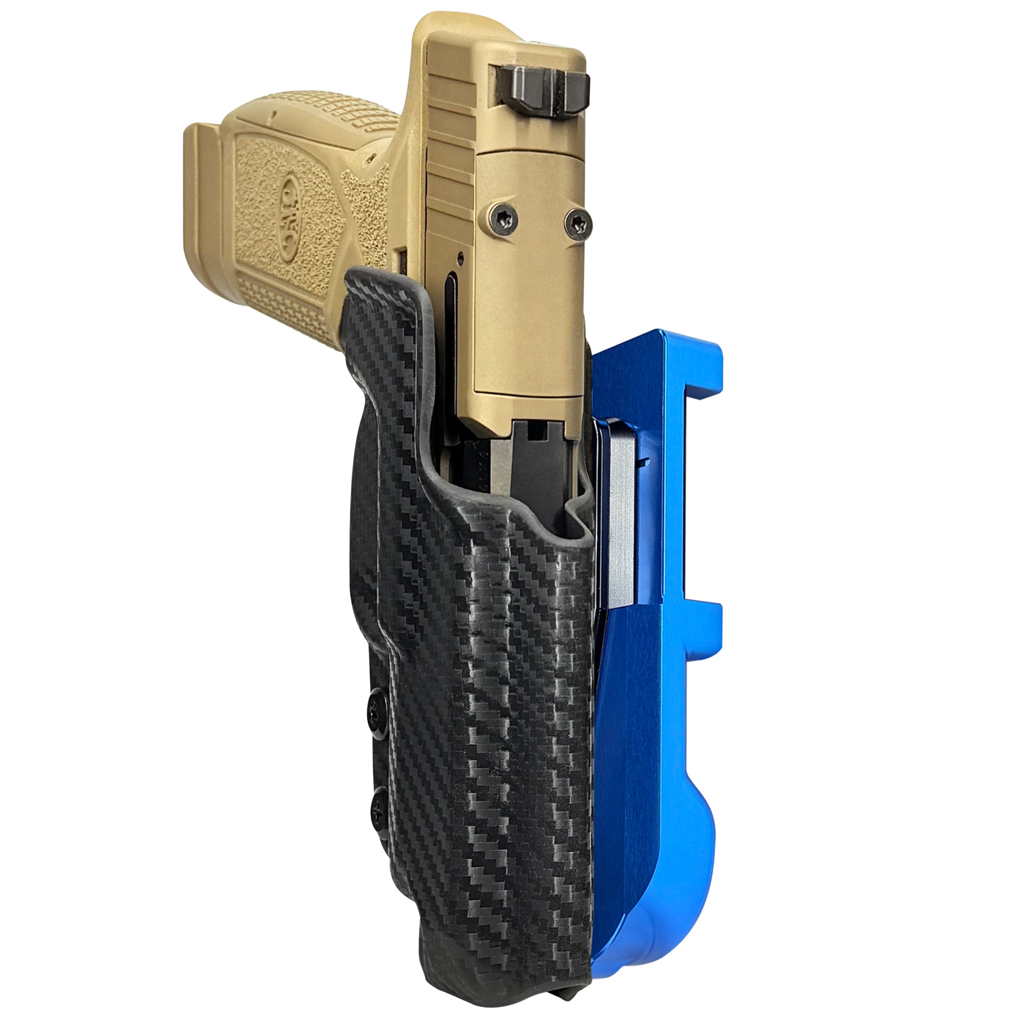 FN Reflex XL IDPA Quick Mount Holster with Blue Belt Attachment, Carbon Fiber Holster Shell