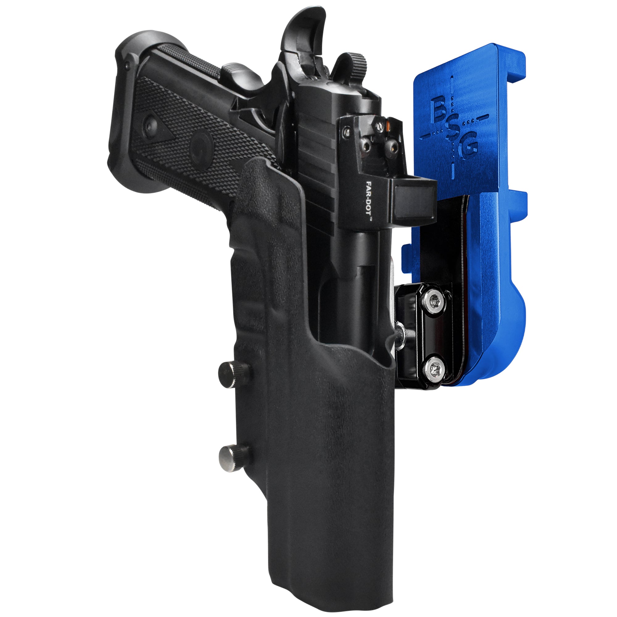 Girsan Witness2311 IPSC/USPA Quick Mount Ball Joint Holster with Blue Belt Attachment, Black Holster Shell