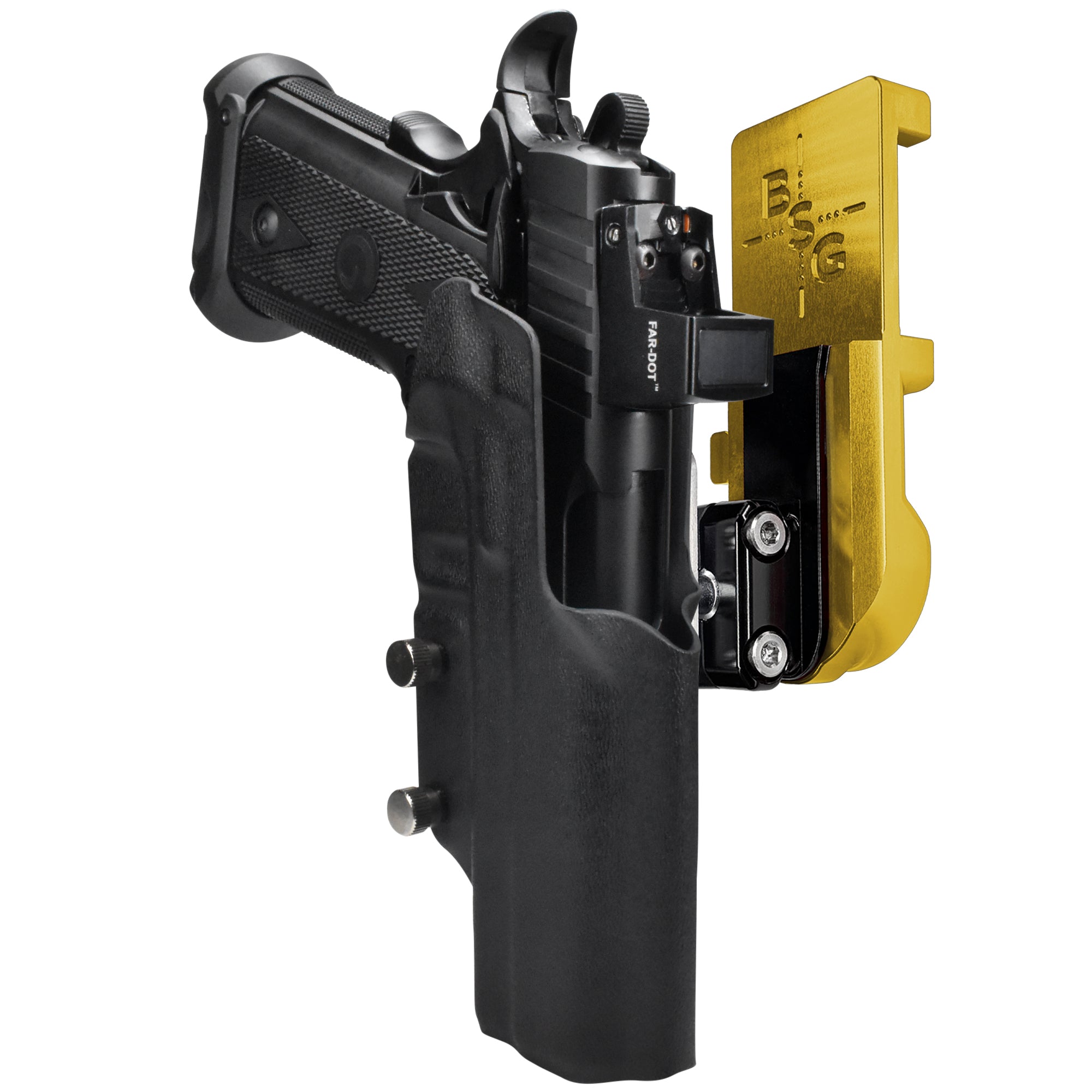 Girsan Witness2311 IPSC/USPA Quick Mount Ball Joint Holster with 24K Gold Belt Attachment, Black Holster Shell