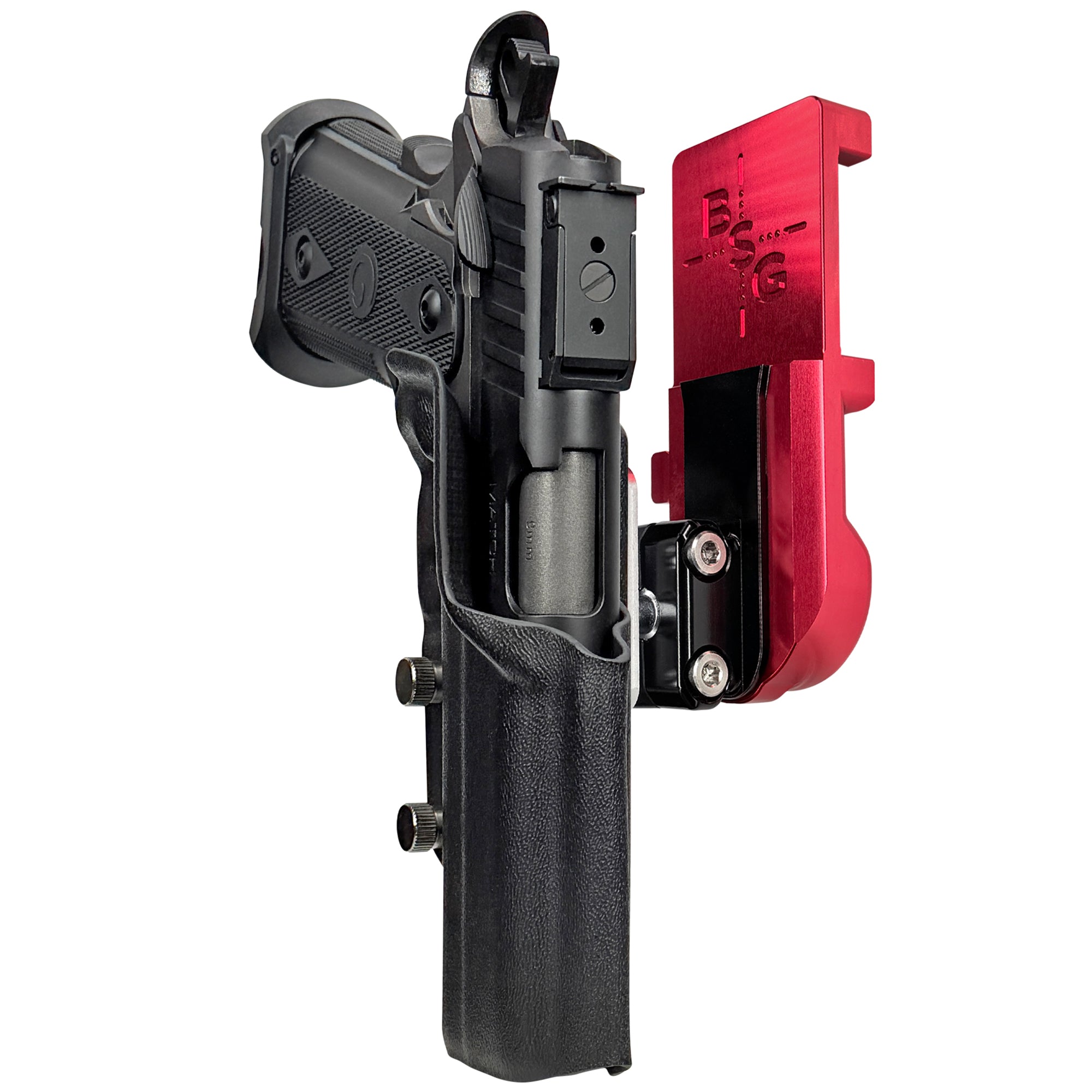Witness2311 Match X IPSC/USPA Quick Mount Ball Joint Holster with Red Belt Attachment, Black Holster Shell