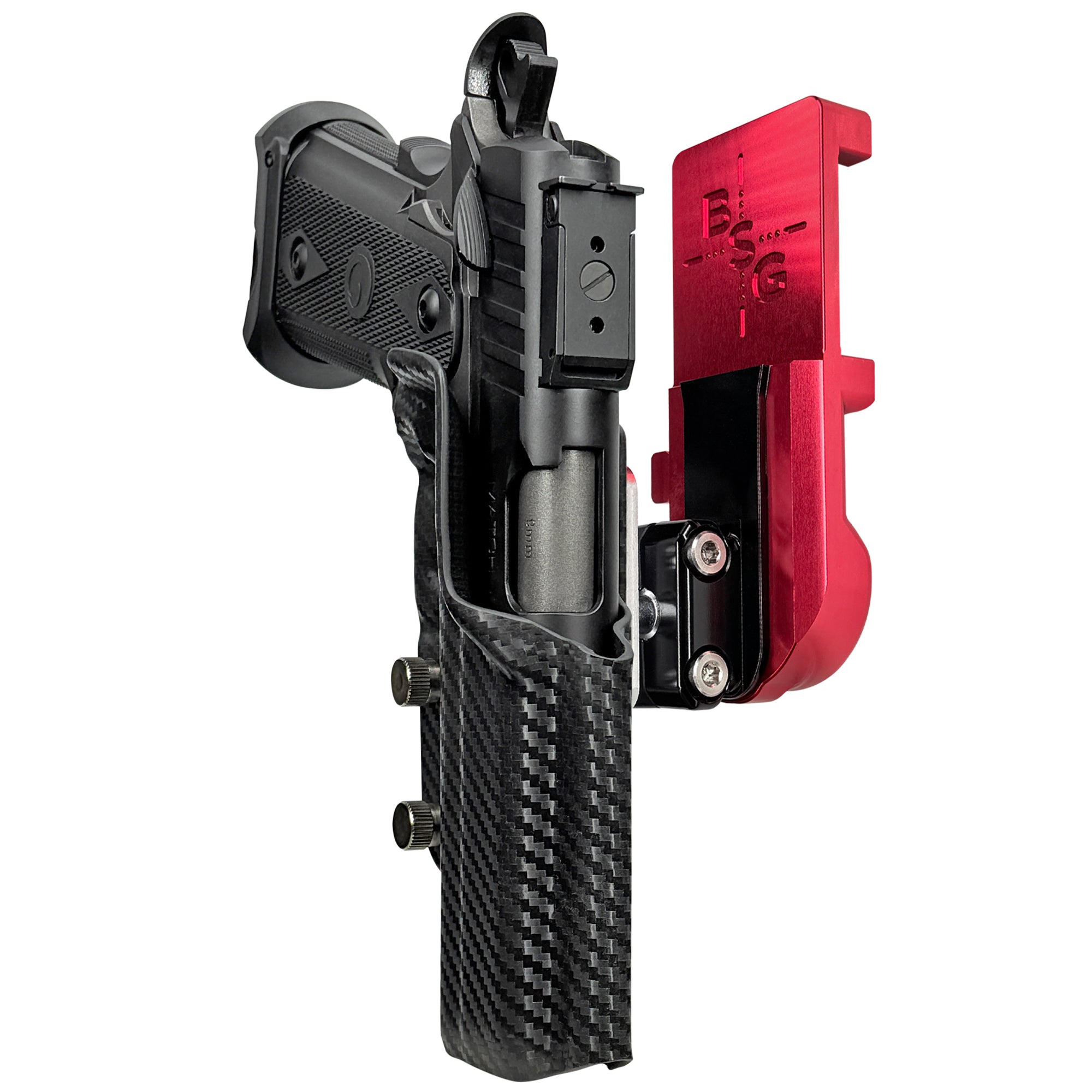 Witness2311 Match X IPSC/USPA Quick Mount Ball Joint Holster with Red Belt Attachment, Carbon Fiber Holster Shell