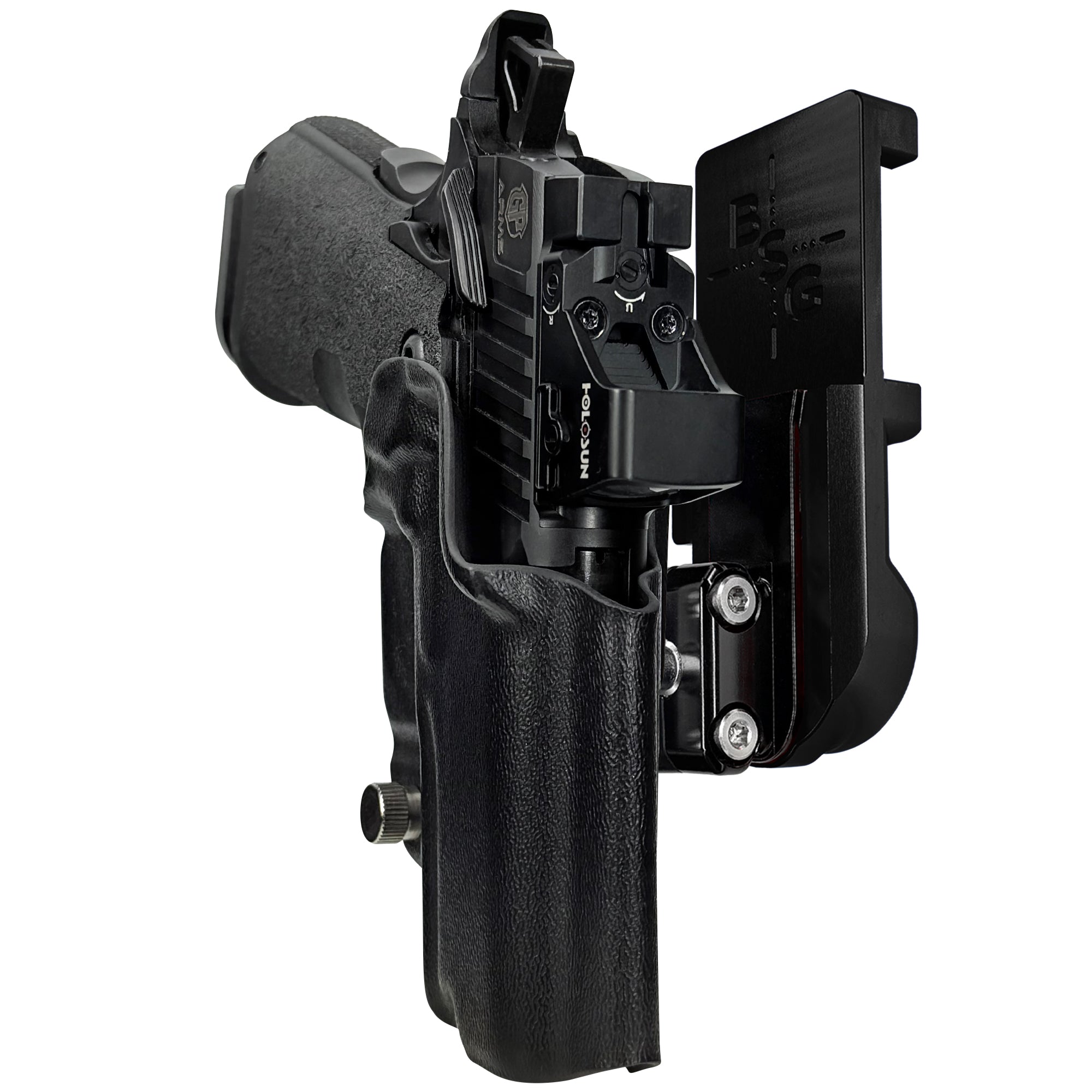 GP Arms Forza 3.1 IPSC/USPA Quick Mount Ball Joint Holster with Black Belt Attachment, Black Holster Shell