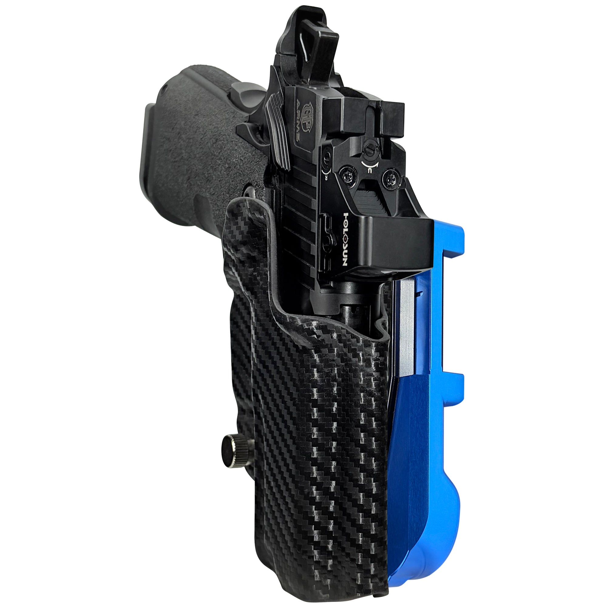 GP Arms Forza 3.1 IDPA Quick Mount Holster with Blue Belt Attachment, Carbon Fiber Holster Shell