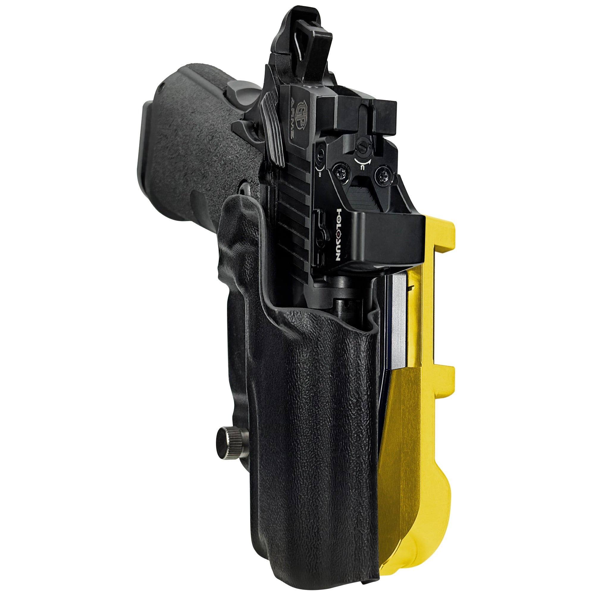 GP Arms Forza 3.1 IDPA Quick Mount Holster with 24K Gold Belt Attachment, Black Holster Shell