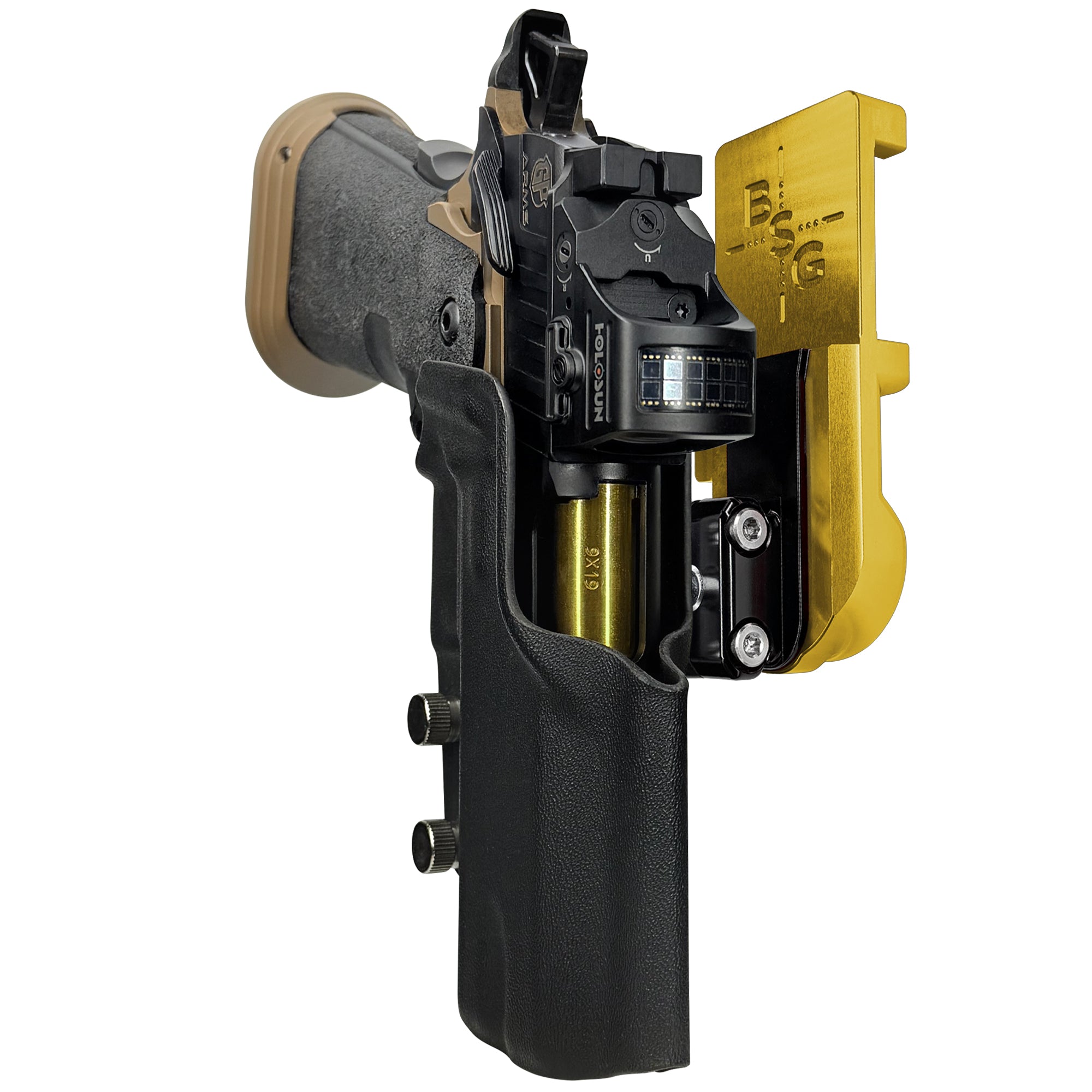 GP Arms Patriot IPSC/USPA Quick Mount Ball Joint Holster with 24K Gold Belt Attachment, Black Holster Shell