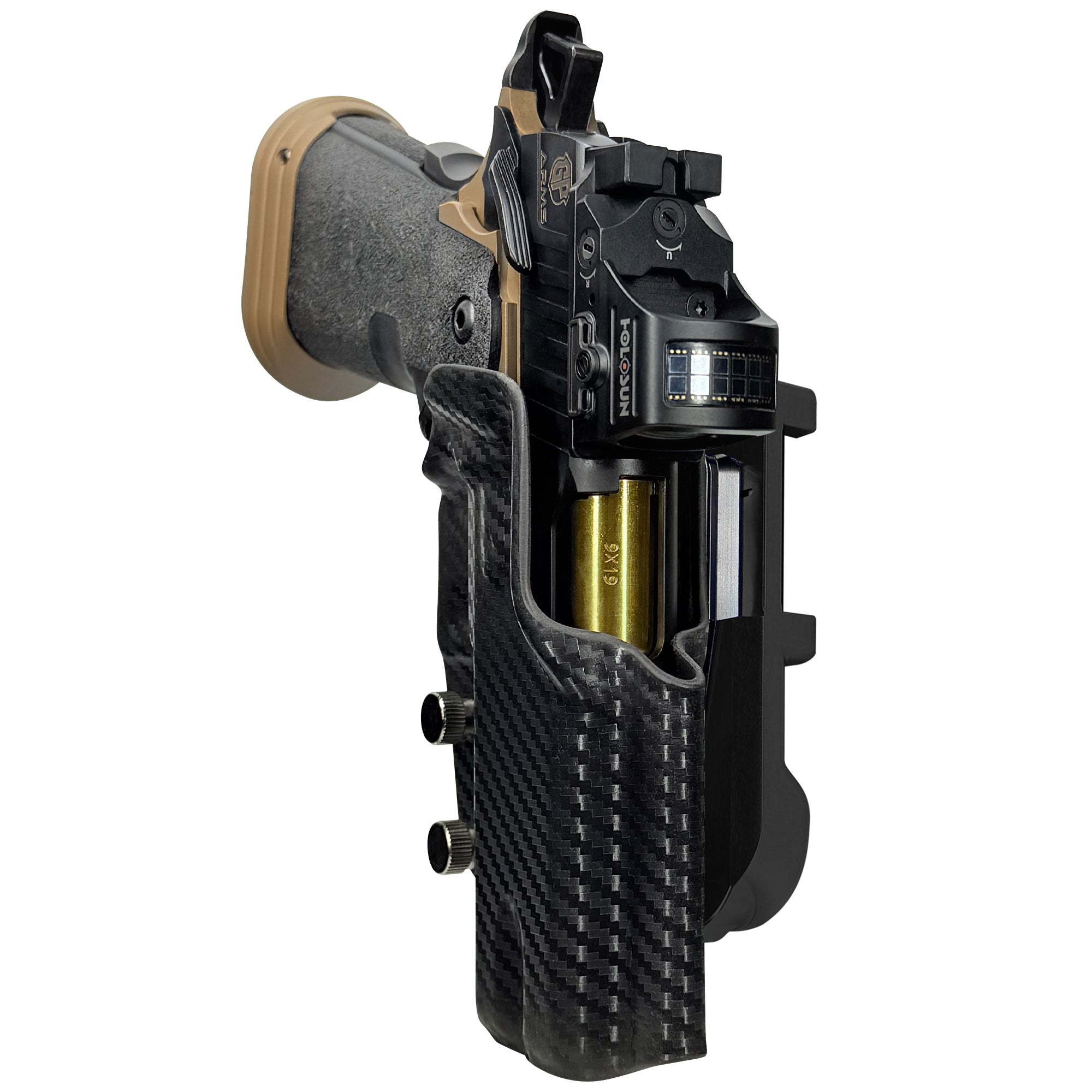 GP Arms Patriot IDPA Quick Mount Holster with Black Belt Attachment, Carbon Fiber Holster Shell