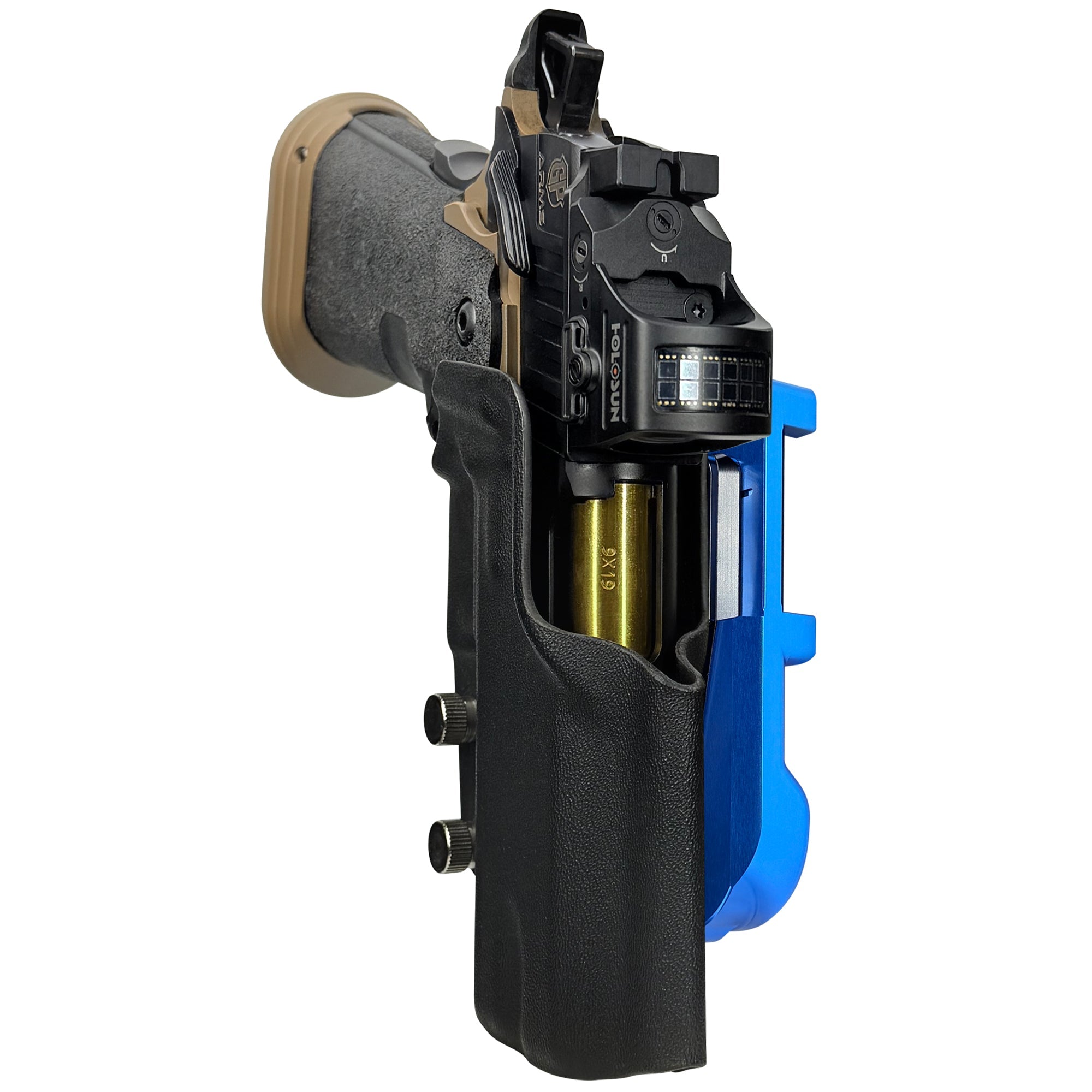 GP Arms Patriot IDPA Quick Mount Holster with Blue Belt Attachment, Black Holster Shell