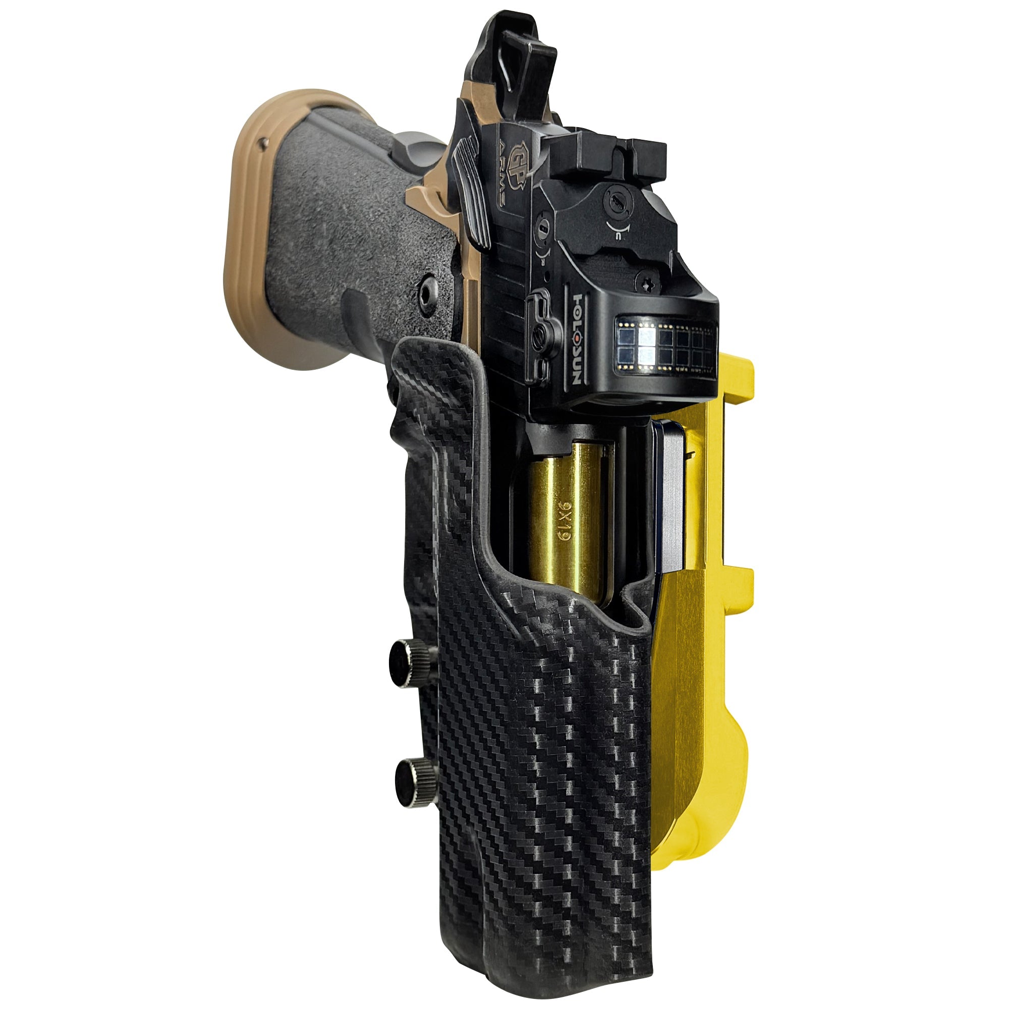 GP Arms Patriot IDPA Quick Mount Holster with 24K Gold Belt Attachment, Carbon Fiber Holster Shell