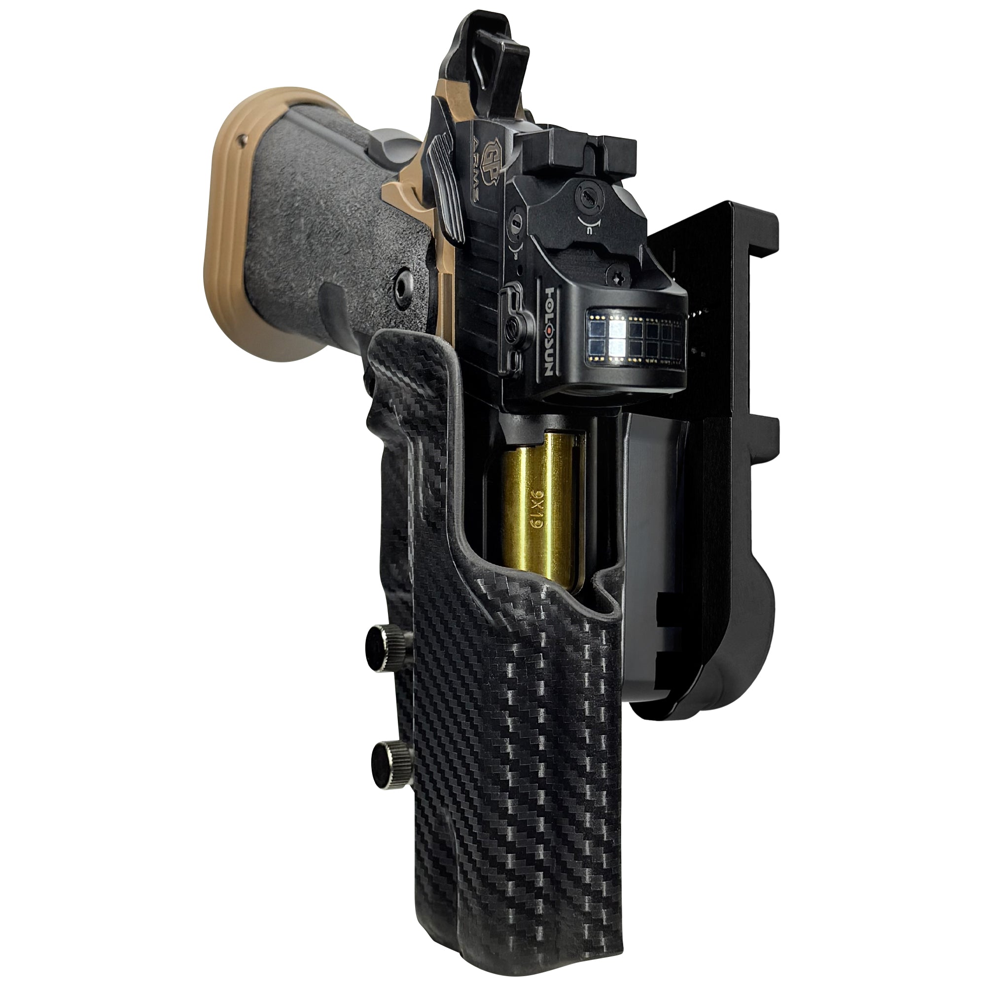 GP Arms Patriot IPSC/USPA Quick Mount Holster with Black Belt Attachment, Carbon Fiber Holster Shell