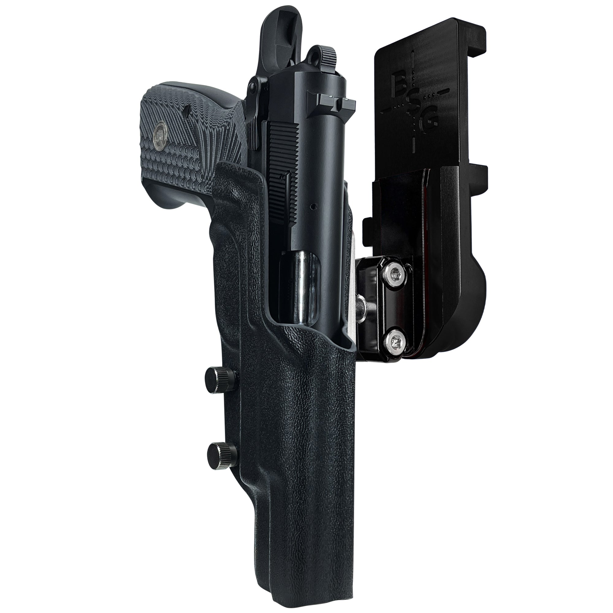 Girsan MC P35 IPSC/USPA Quick Mount Ball Joint Holster with Black Belt Attachment, Black Holster Shell