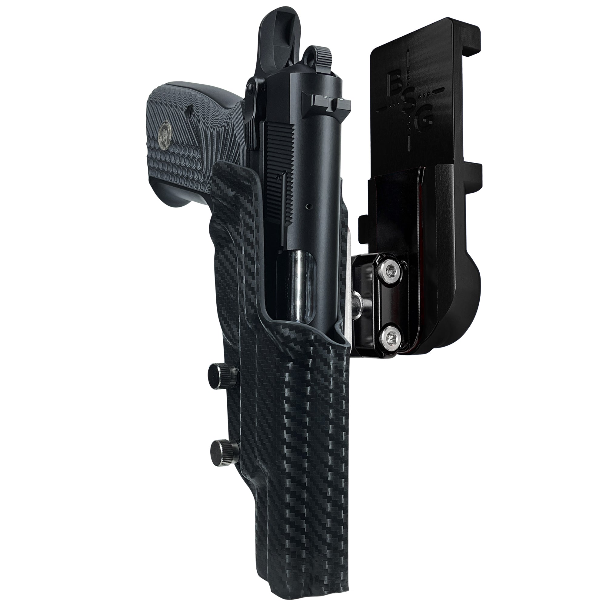 Girsan MC P35 IPSC/USPA Quick Mount Ball Joint Holster with Black Belt Attachment, Carbon Fiber Holster Shell