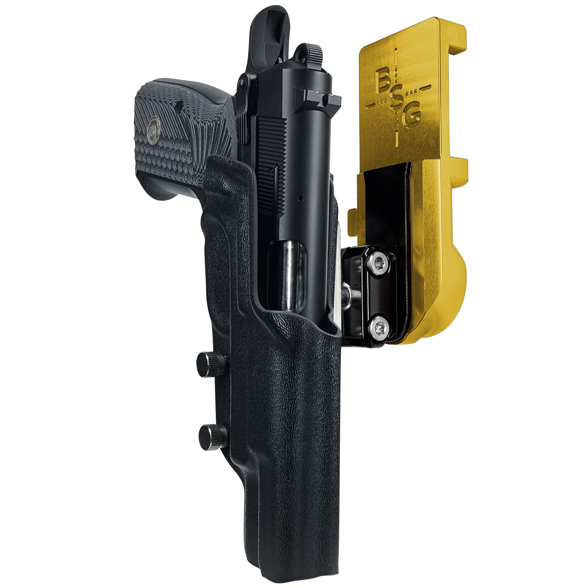 Girsan MC P35 IPSC/USPA Quick Mount Ball Joint Holster with 24K Gold Belt Attachment, Black Holster Shell