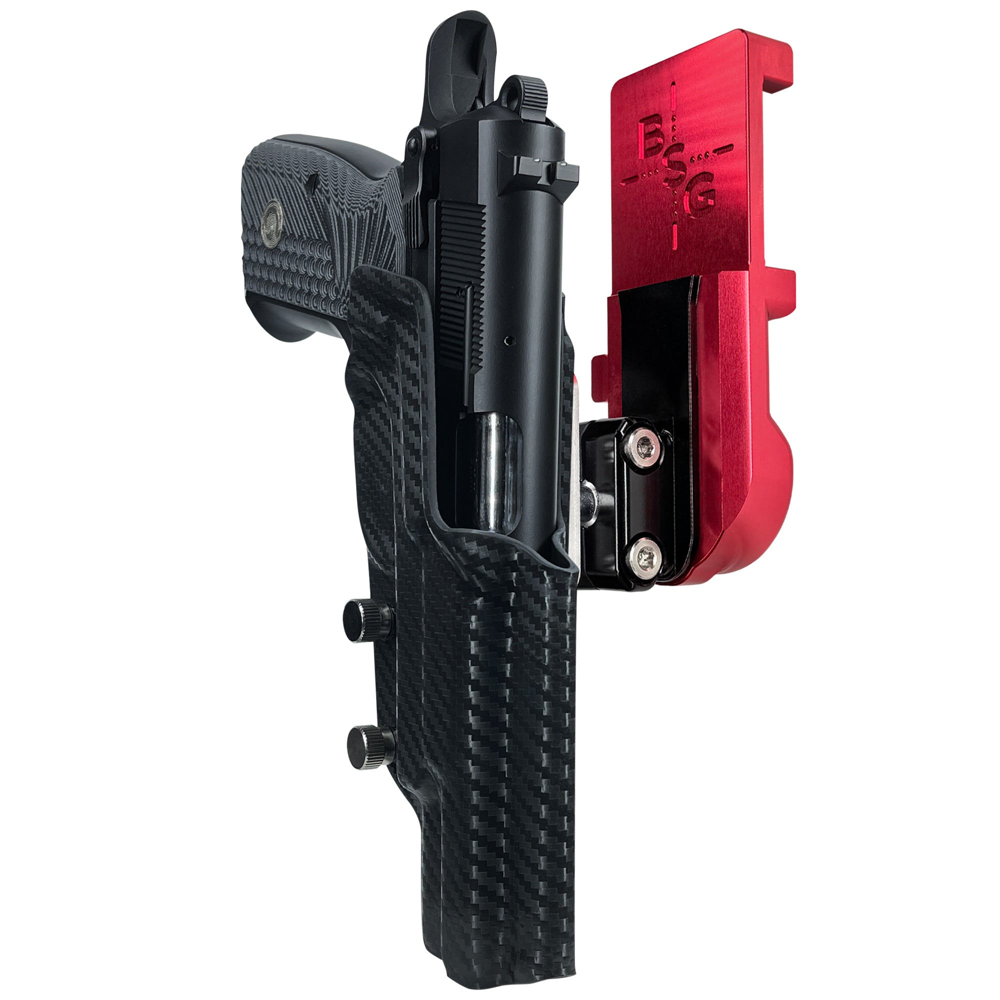 Girsan MC P35 IPSC/USPA Quick Mount Ball Joint Holster with Red Belt Attachment, Carbon Fiber Holster Shell