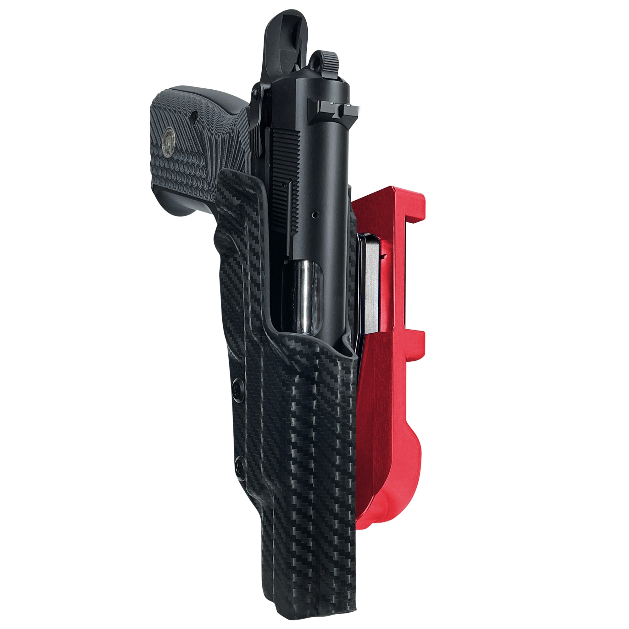 Girsan MC P35 IDPA Quick Mount Holster with Red Belt Attachment, Carbon Fiber Holster Shell