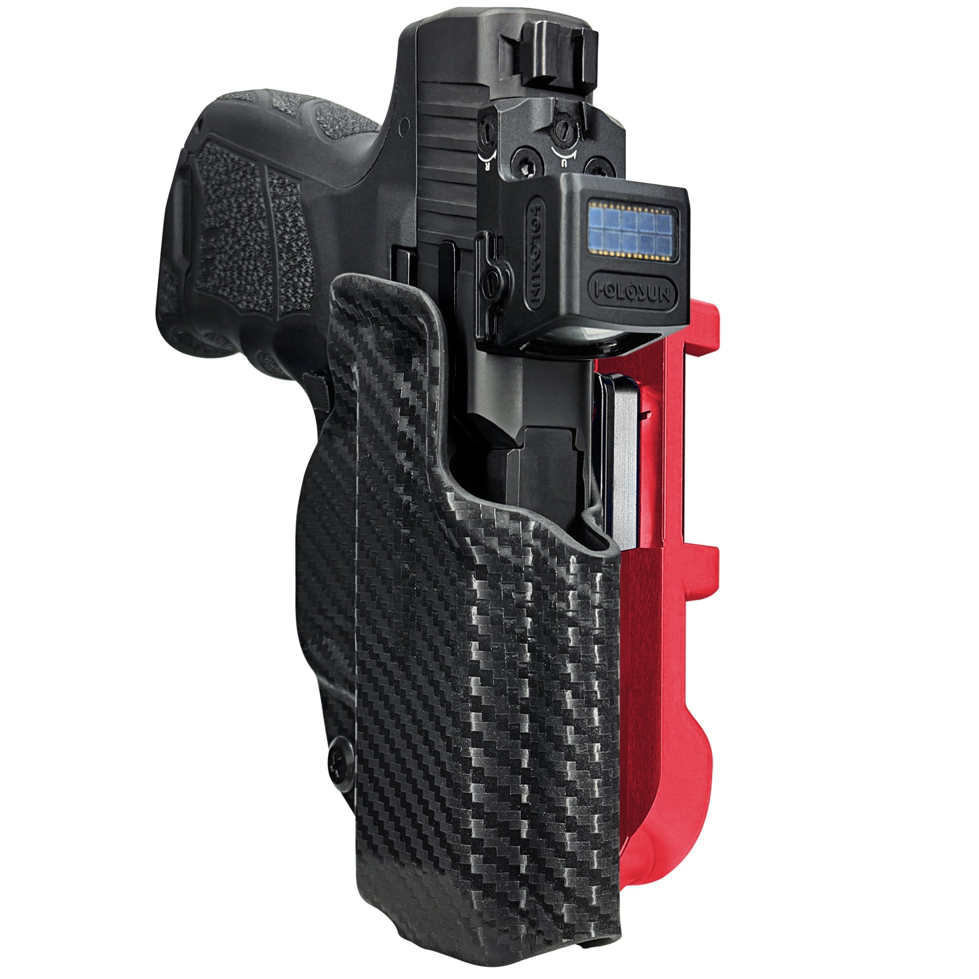 H&K CC9 IDPA Quick Mount Holster with Red Belt Attachment, Carbon Fiber Holster Shell