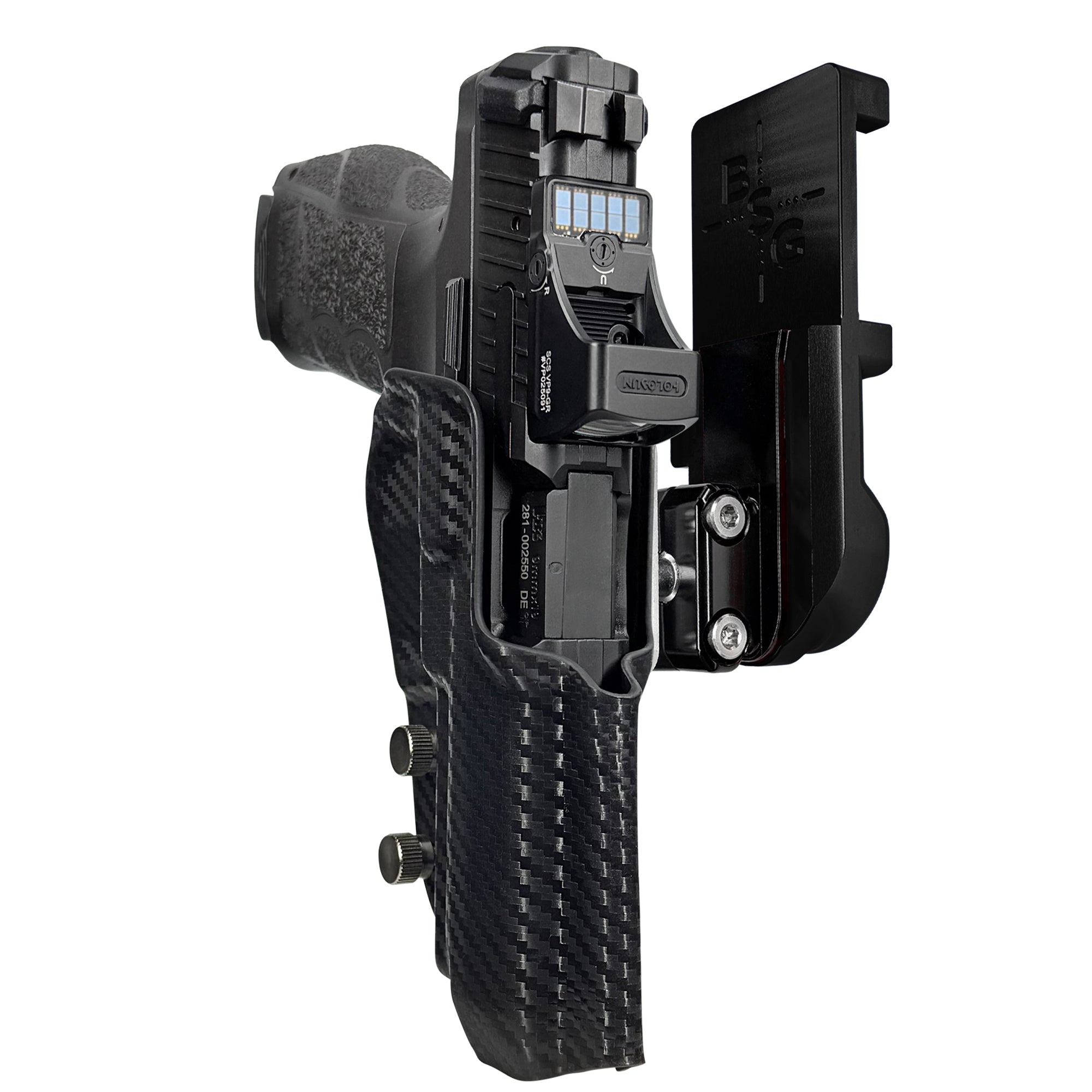 H&K VP9A1 F IPSC/USPA Quick Mount Ball Joint Holster with Black Belt Attachment, Carbon Fiber Holster Shell