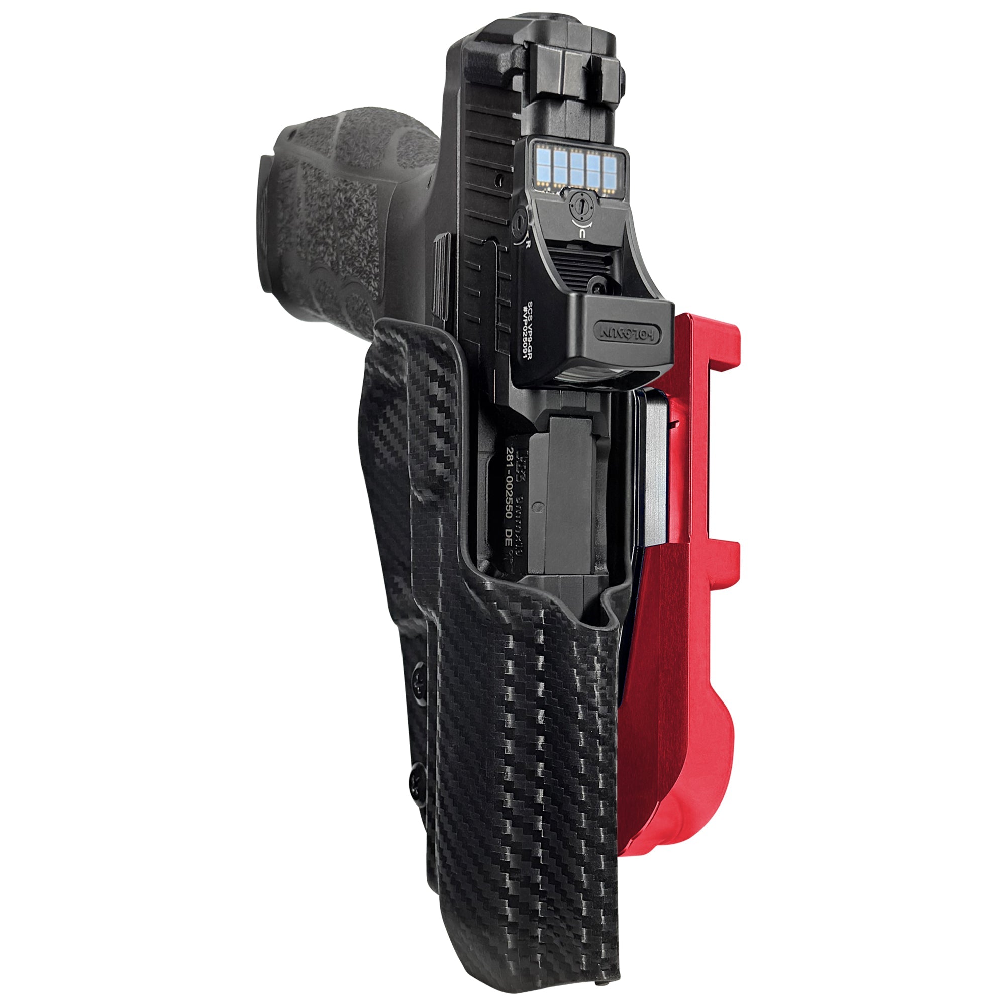 H&K VP9A1 F IDPA Quick Mount Holster with Red Belt Attachment, Carbon Fiber Holster Shell