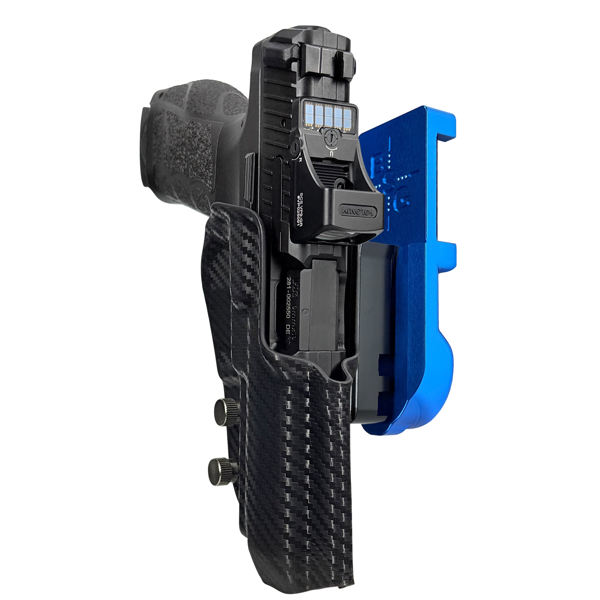 H&K VP9A1 F IPSC/USPA Quick Mount Holster with Blue Belt Attachment, Carbon Fiber Holster Shell