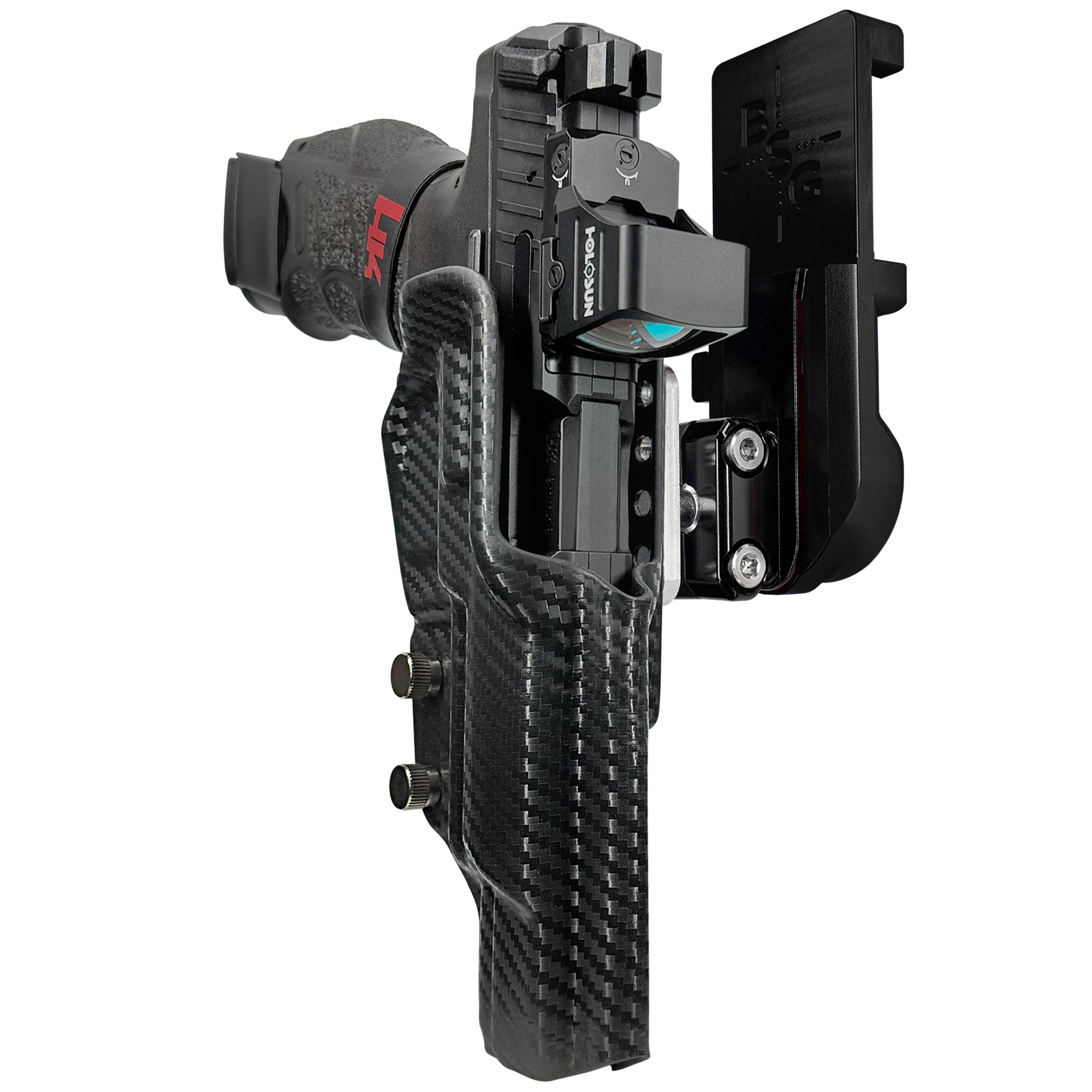 H&K VP9 Match IPSC/USPA Quick Mount Ball Joint Holster with Black Belt Attachment, Carbon Fiber Holster Shell