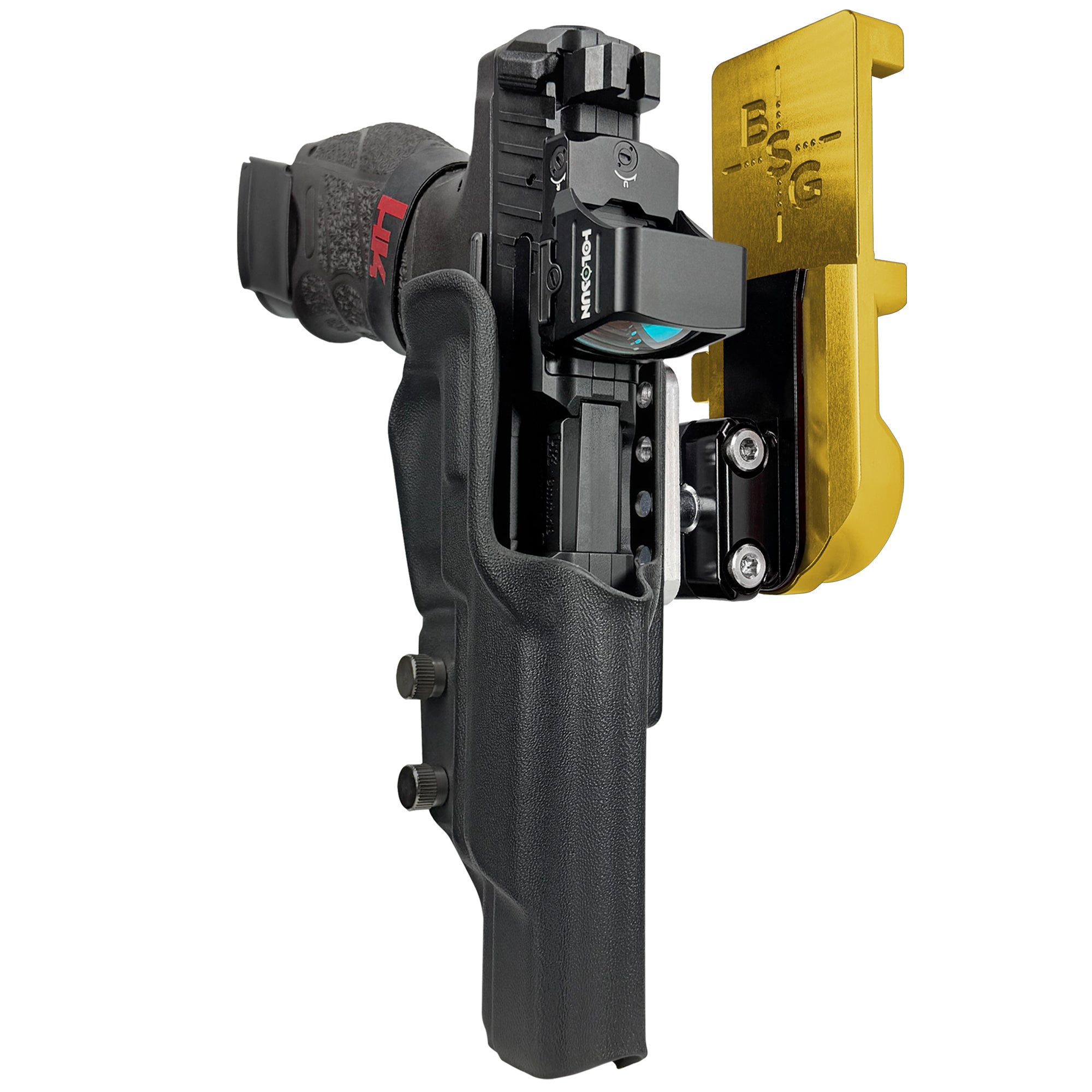 H&K VP9 Match IPSC/USPA Quick Mount Ball Joint Holster with 24K Gold Belt Attachment, Black Holster Shell