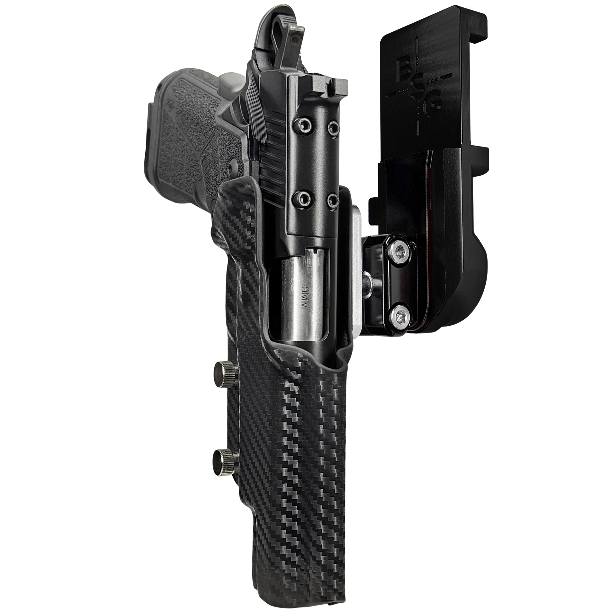 Kimber Warrior IPSC/USPA Quick Mount Ball Joint Holster with Black Belt Attachment, Carbon Fiber Holster Shell
