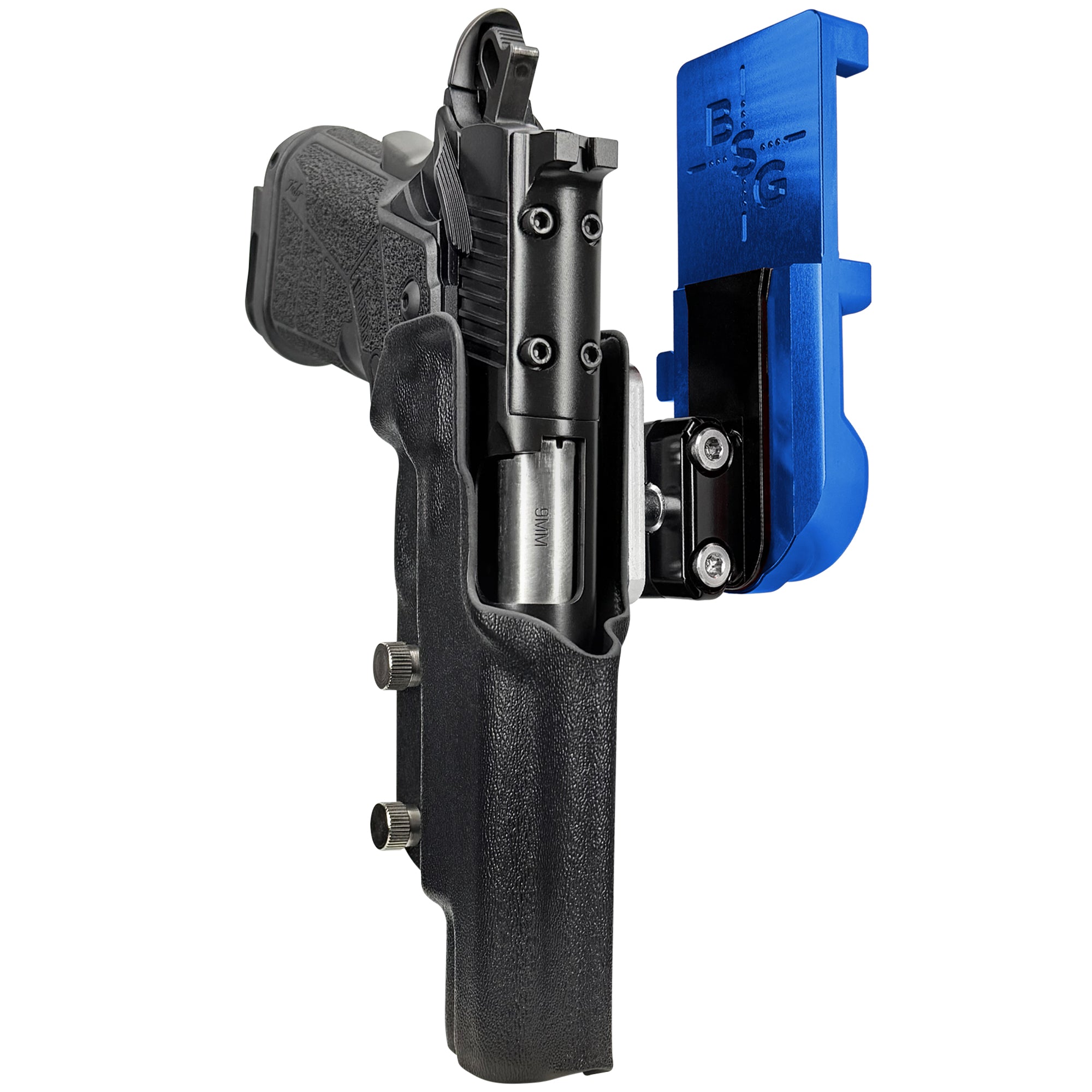 Kimber Warrior IPSC/USPA Quick Mount Ball Joint Holster with Blue Belt Attachment, Black Holster Shell