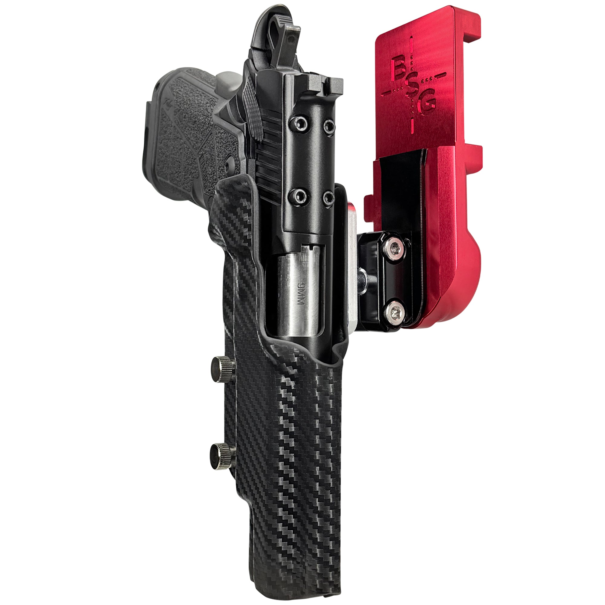 Kimber Warrior IPSC/USPA Quick Mount Ball Joint Holster with Red Belt Attachment, Carbon Fiber Holster Shell