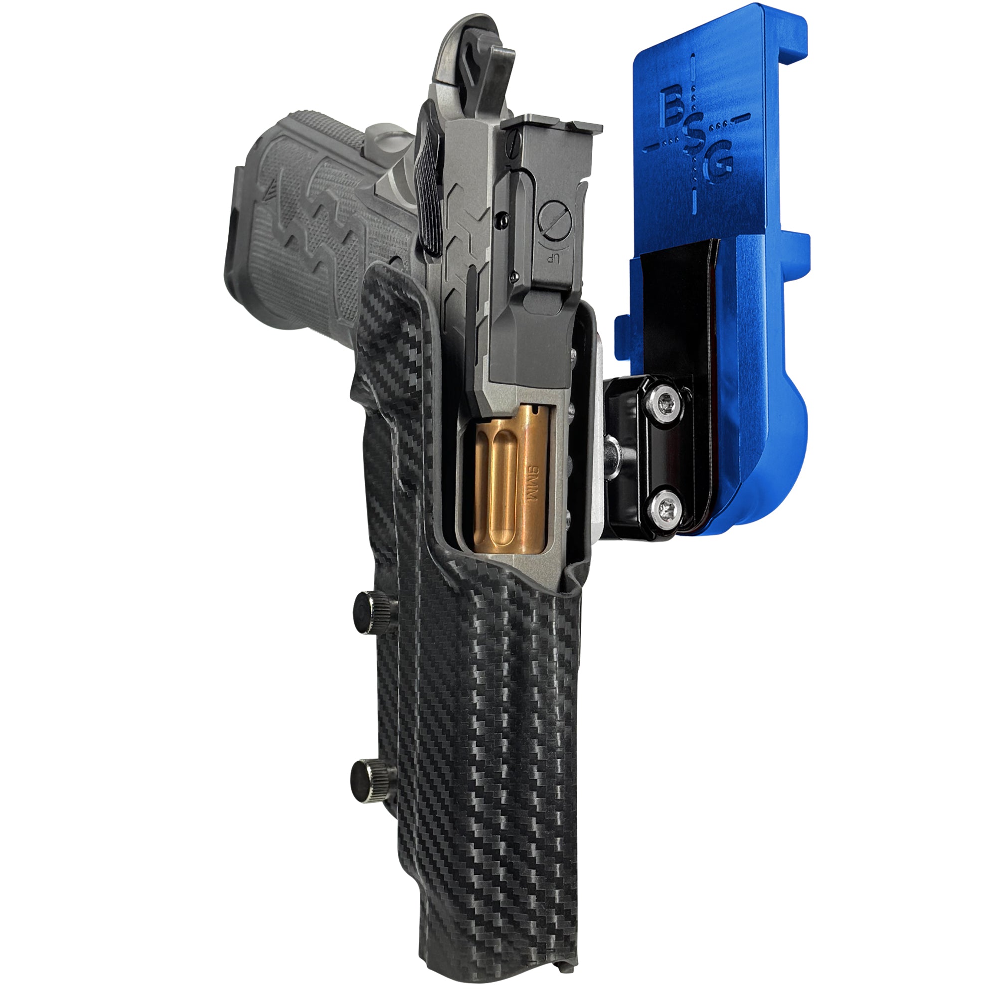 Kimber 2K11 IPSC/USPA Quick Mount Ball Joint Holster with Blue Belt Attachment, Carbon Fiber Holster Shell