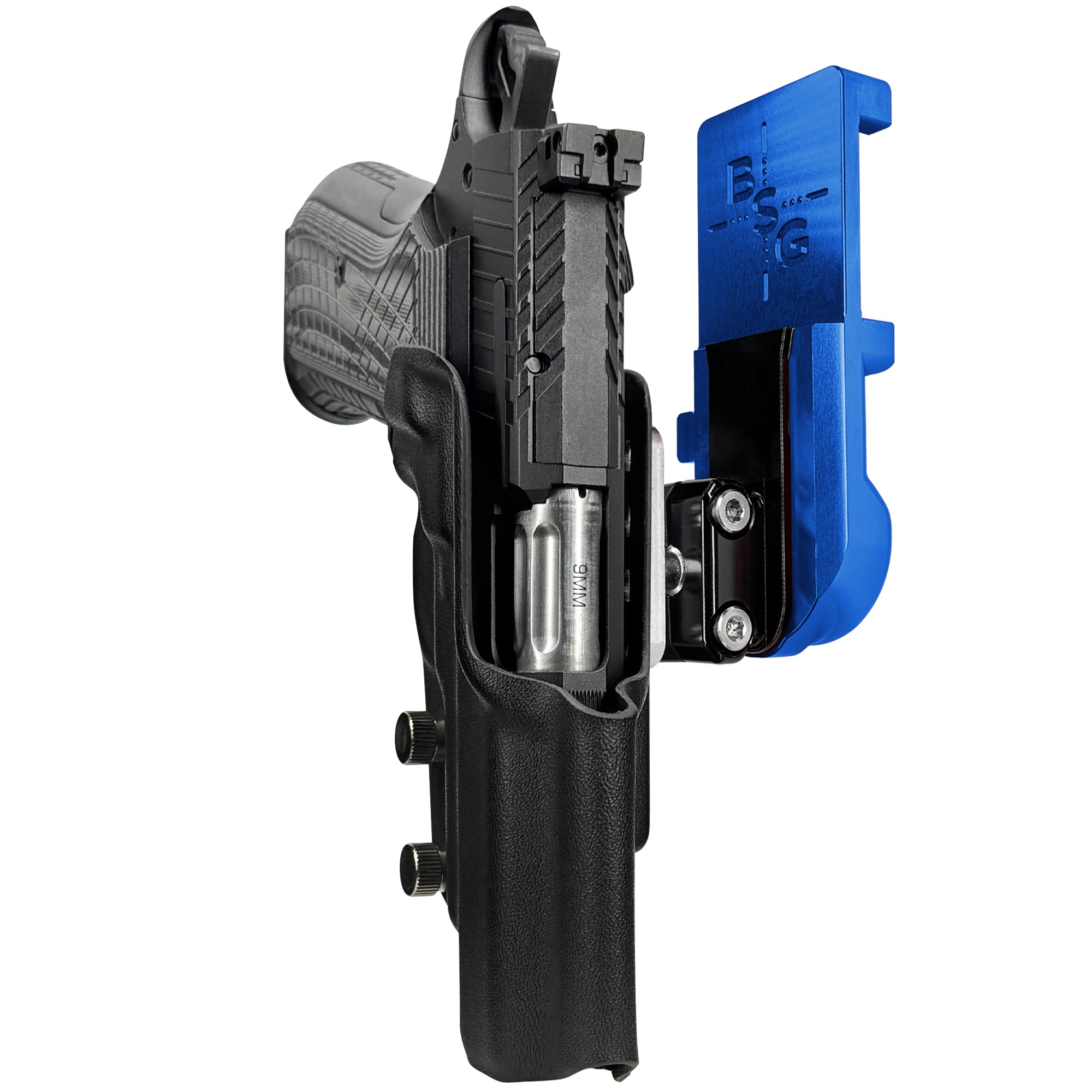 Kimber KDS9c No Rail IPSC/USPA Quick Mount Ball Joint Holster with Blue Belt Attachment, Black Holster Shell