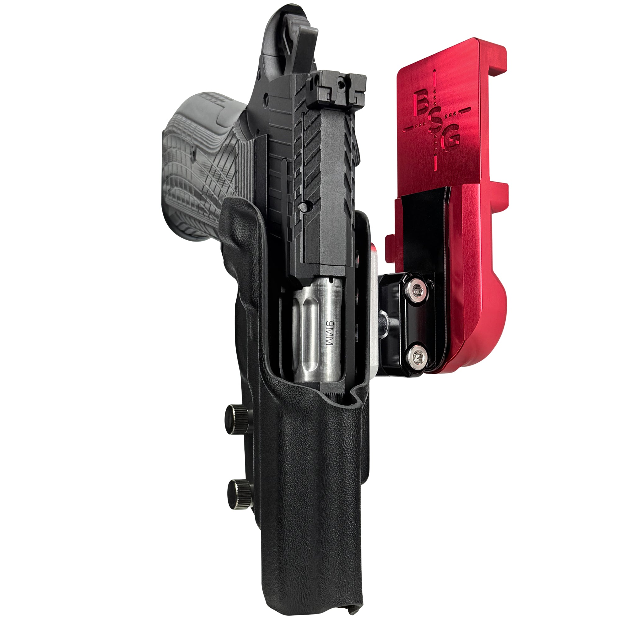 Kimber KDS9c No Rail IPSC/USPA Quick Mount Ball Joint Holster with Red Belt Attachment, Black Holster Shell