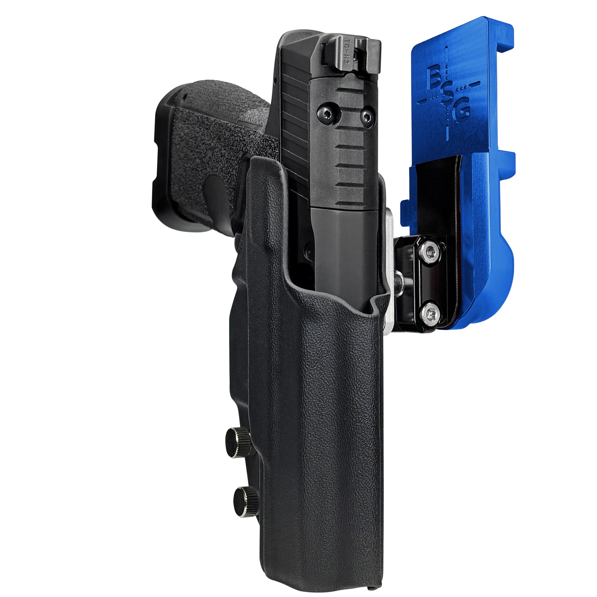 Kimber R7 Mako CC IPSC/USPA Quick Mount Ball Joint Holster with Blue Belt Attachment, Black Holster Shell