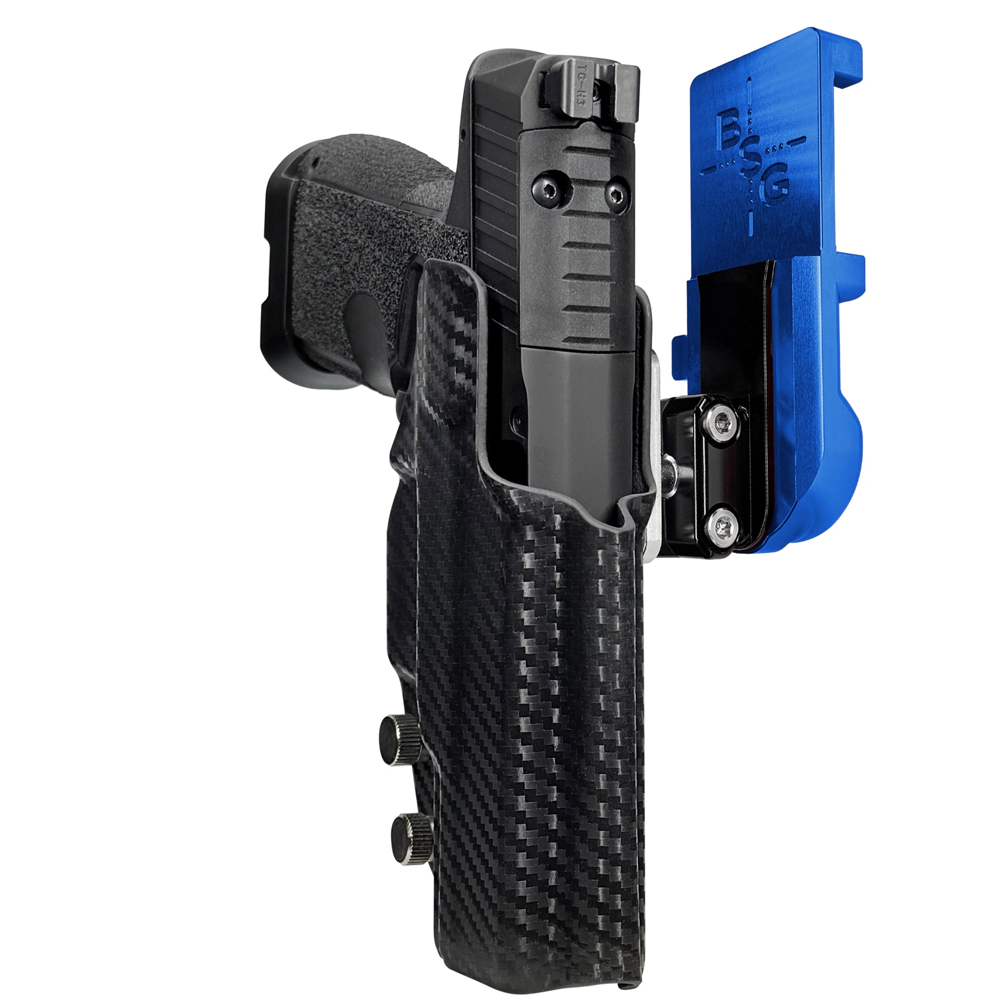 Kimber R7 Mako CC IPSC/USPA Quick Mount Ball Joint Holster with Blue Belt Attachment, Carbon Fiber Holster Shell