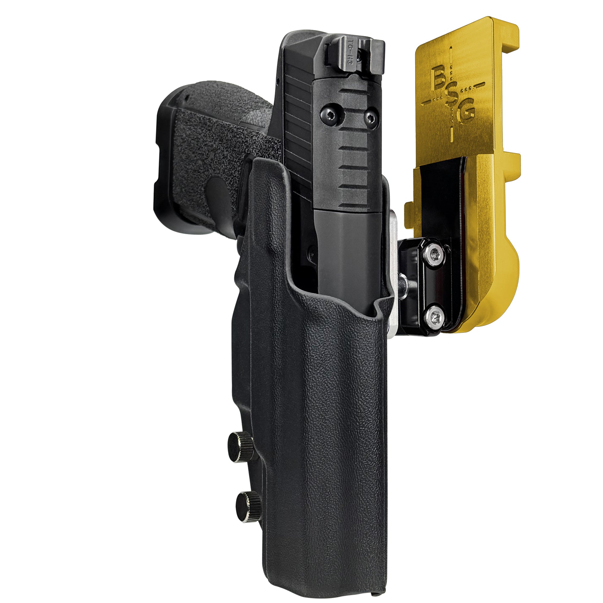 Kimber R7 Mako CC IPSC/USPA Quick Mount Ball Joint Holster with 24K Gold Belt Attachment, Black Holster Shell